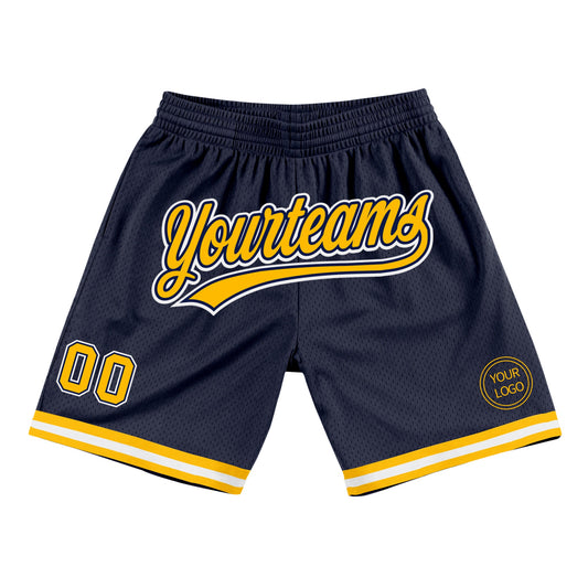 Custom Navy Gold-White Authentic Throwback Basketball Shorts - Main View