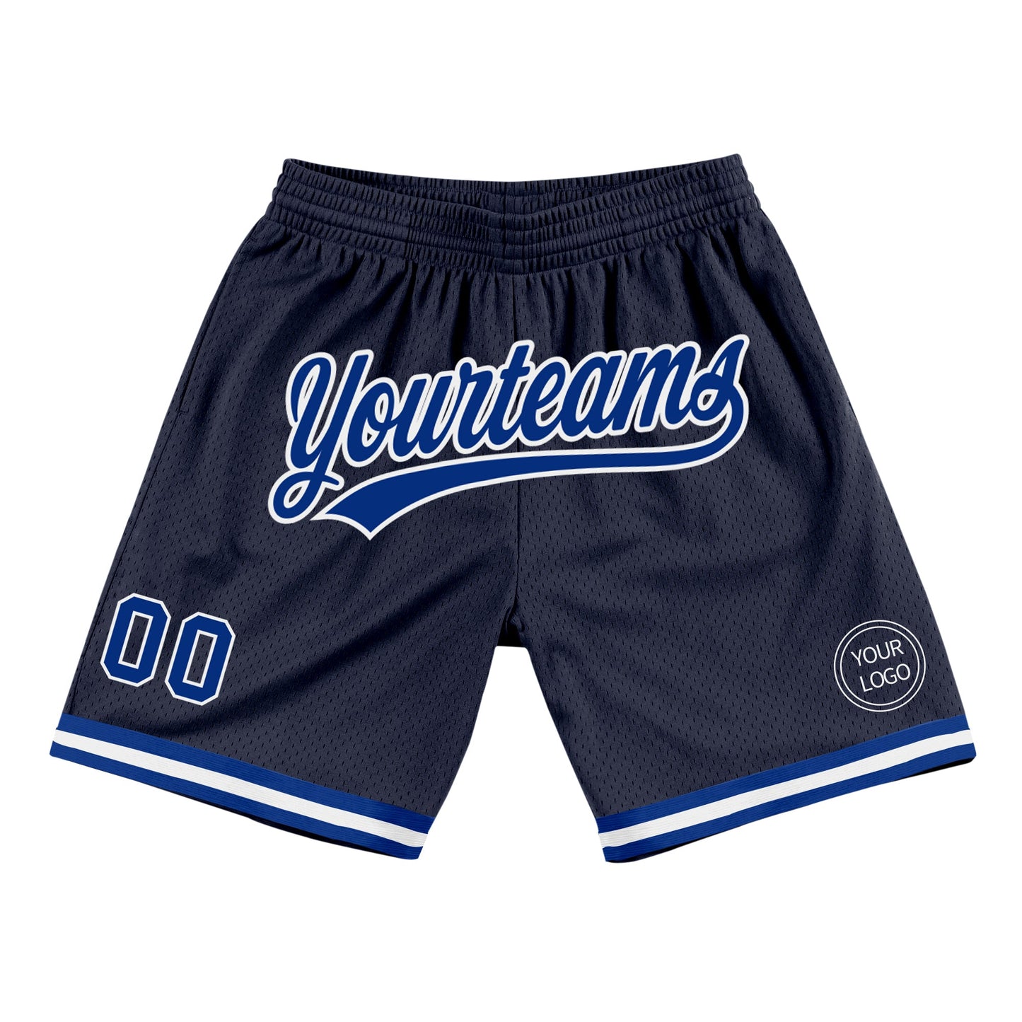 Custom Navy Royal-White Authentic Throwback Basketball Shorts - Main View