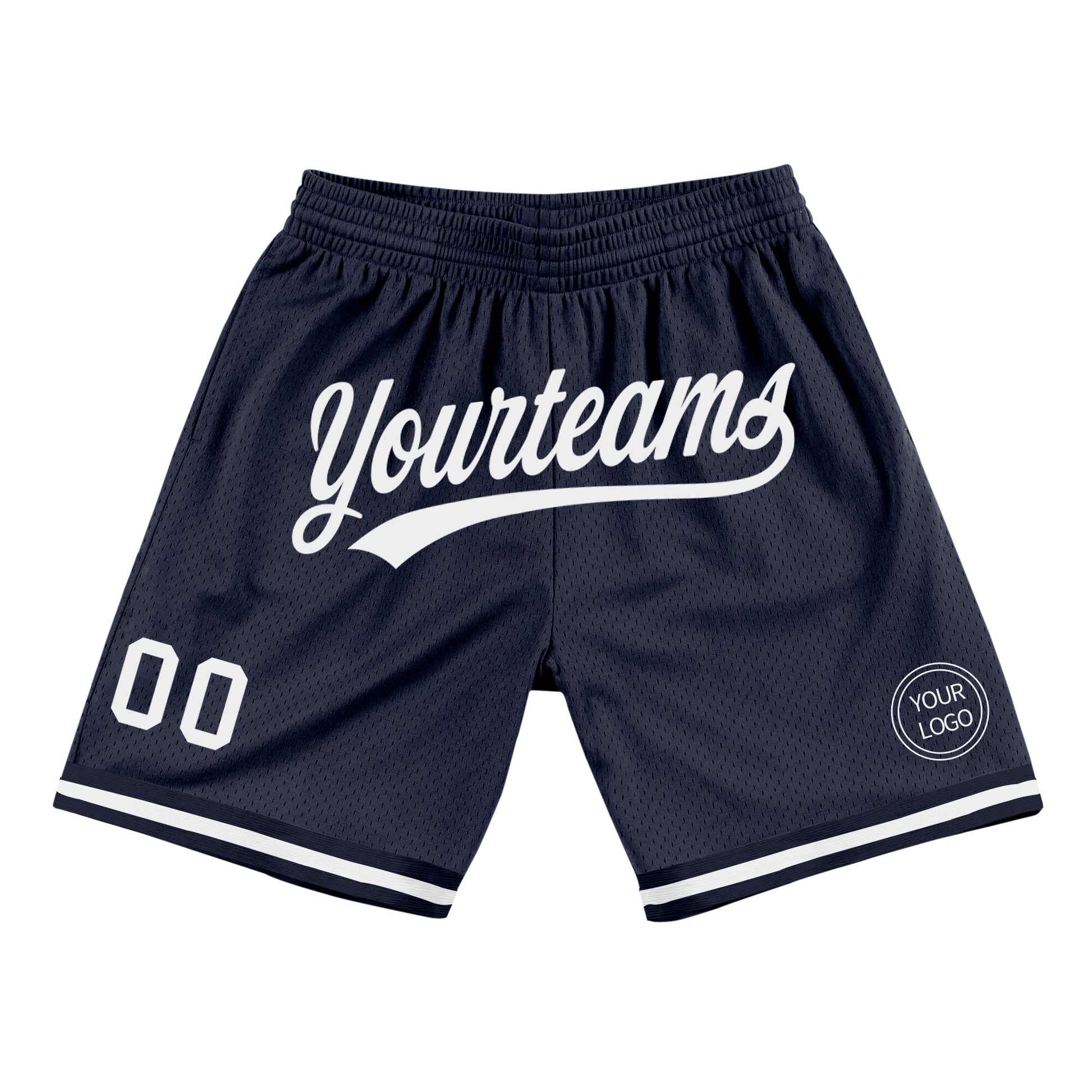 Custom Navy White Authentic Throwback Basketball Shorts - Main View