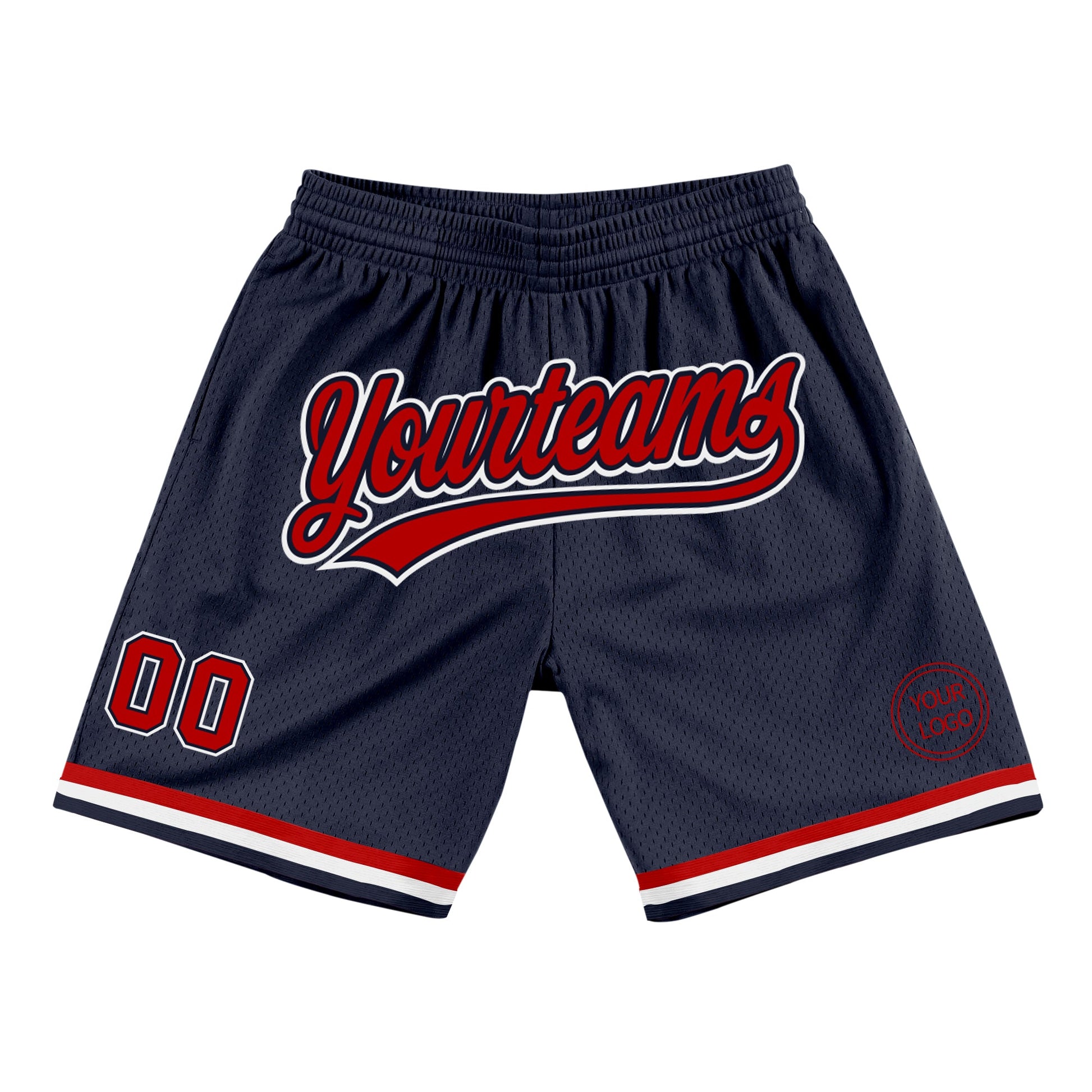 Custom Navy Red-White Authentic Throwback Basketball Shorts - Main View