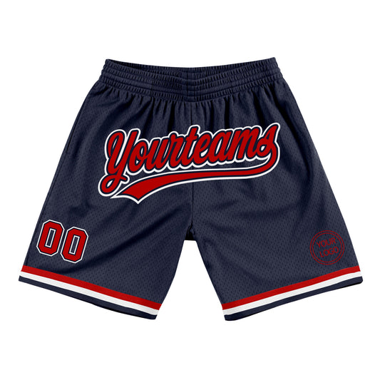 Custom Navy Red-White Authentic Throwback Basketball Shorts - Main View