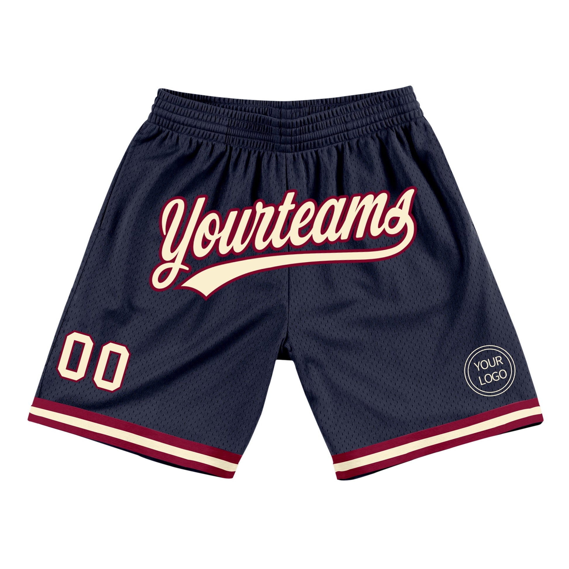 Custom Navy Cream-Maroon Authentic Throwback Basketball Shorts - Main View