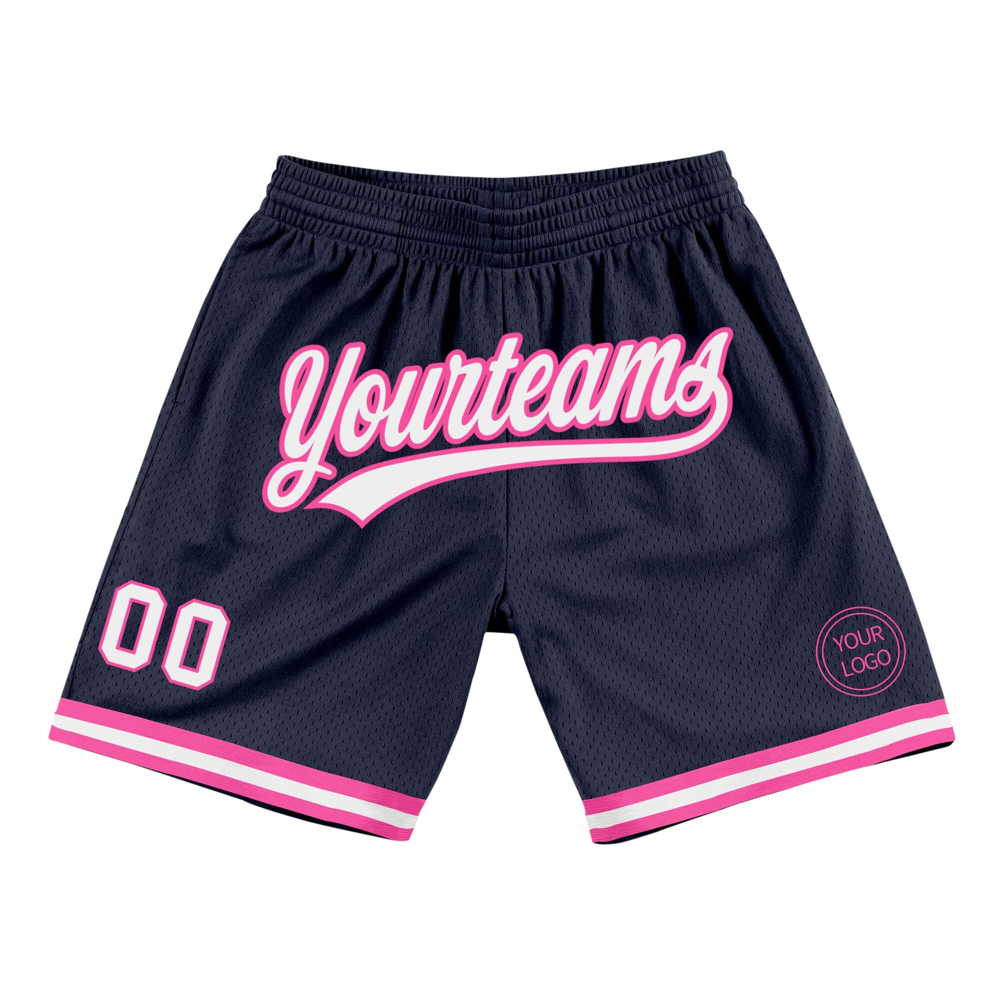 Custom Navy White-Pink Authentic Throwback Basketball Shorts - Main View