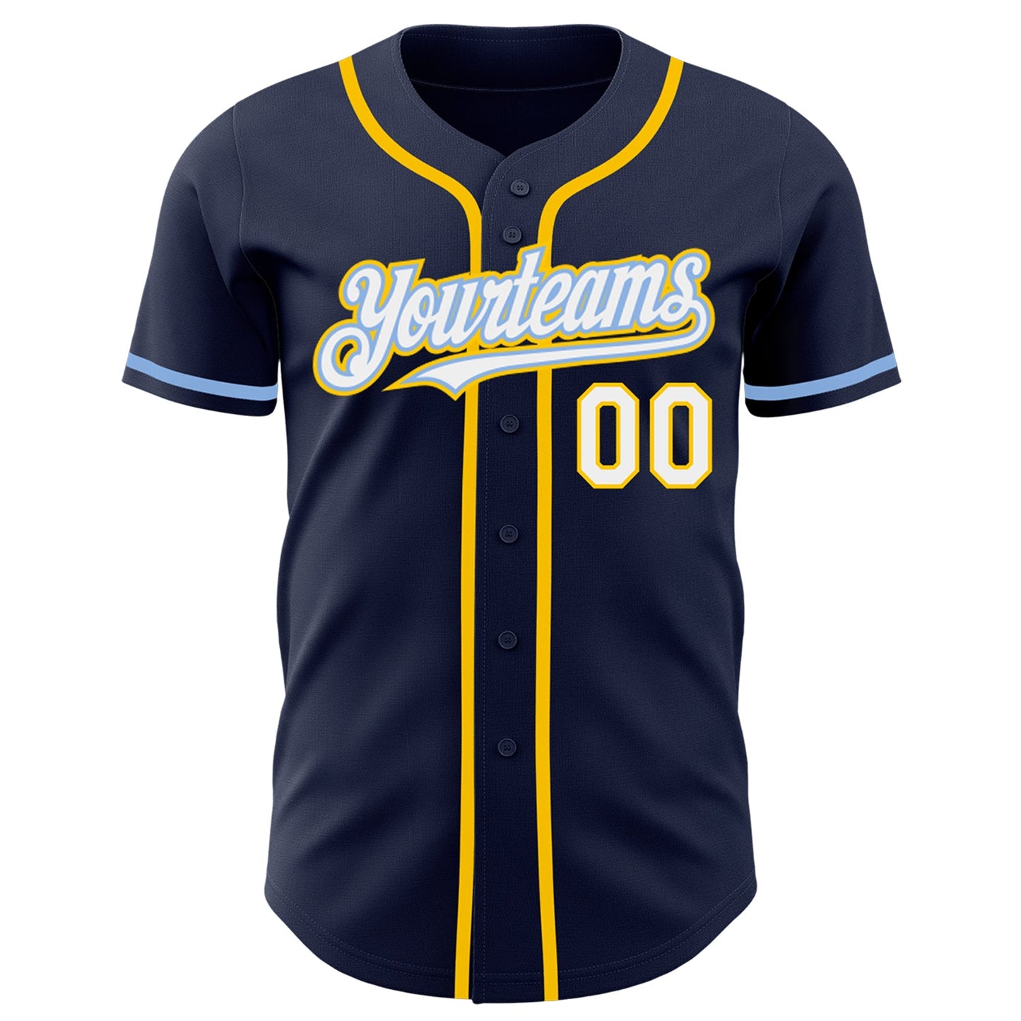 Custom Navy White Yellow-Light Blue Authentic Baseball Jersey view 2