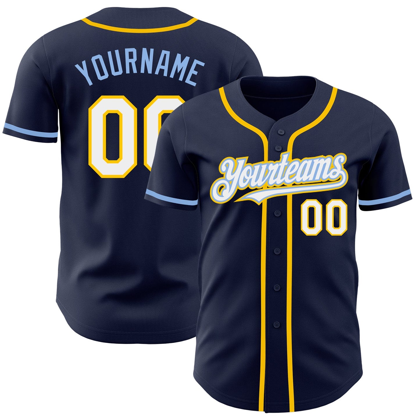 Custom Navy White Yellow-Light Blue Authentic Baseball Jersey - Main View