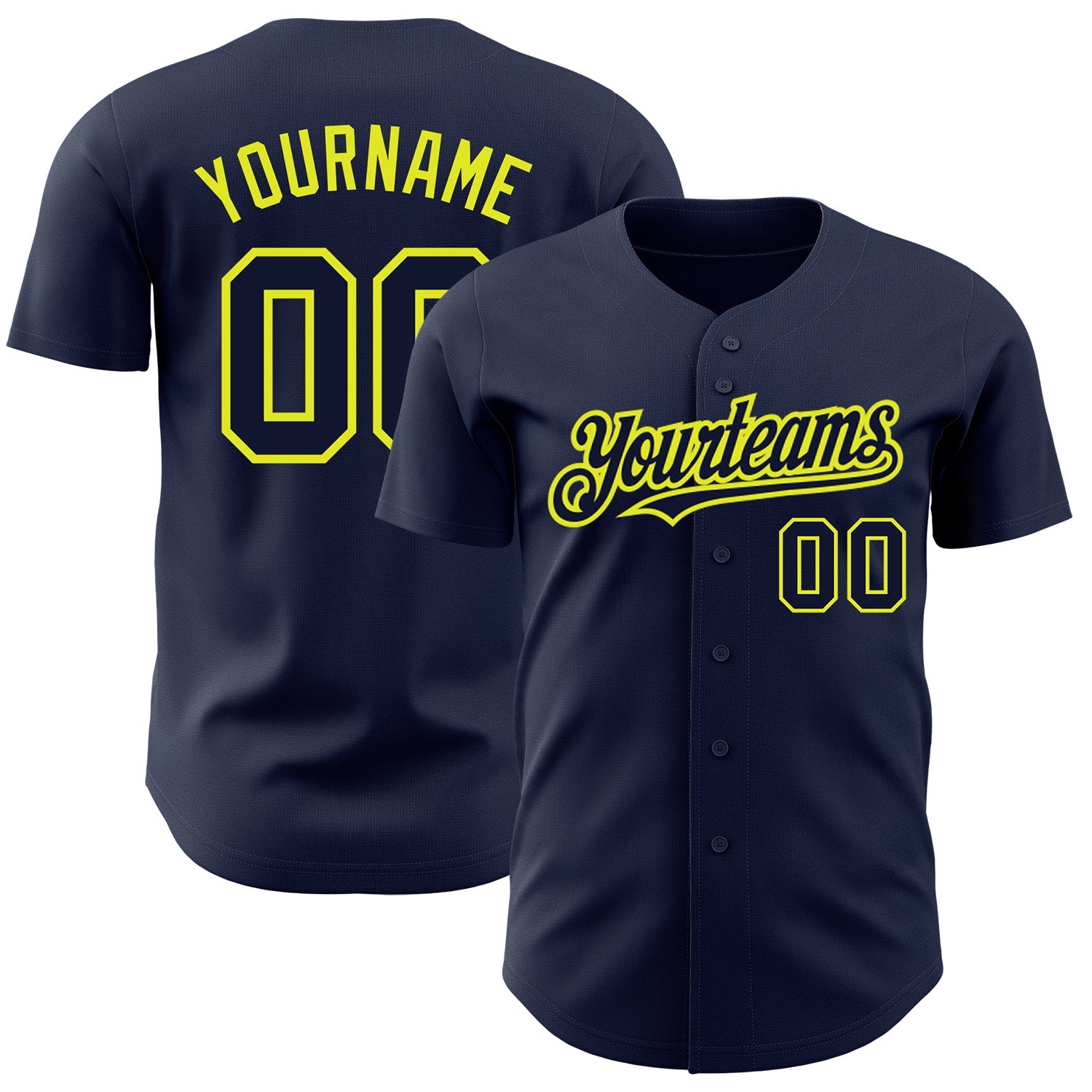 Custom Navy Neon Yellow Authentic Baseball Jersey - Main View