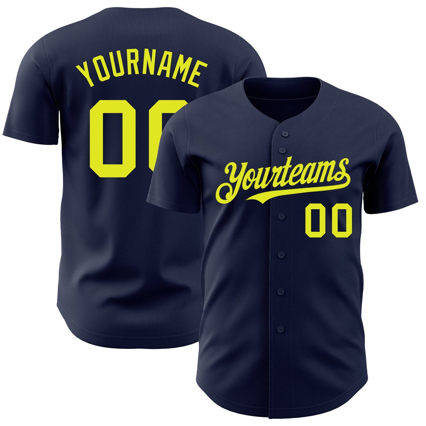 Custom Navy Neon Yellow Authentic Baseball Jersey - Main View