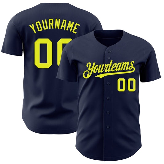 Custom Navy Neon Yellow Authentic Baseball Jersey - Main View