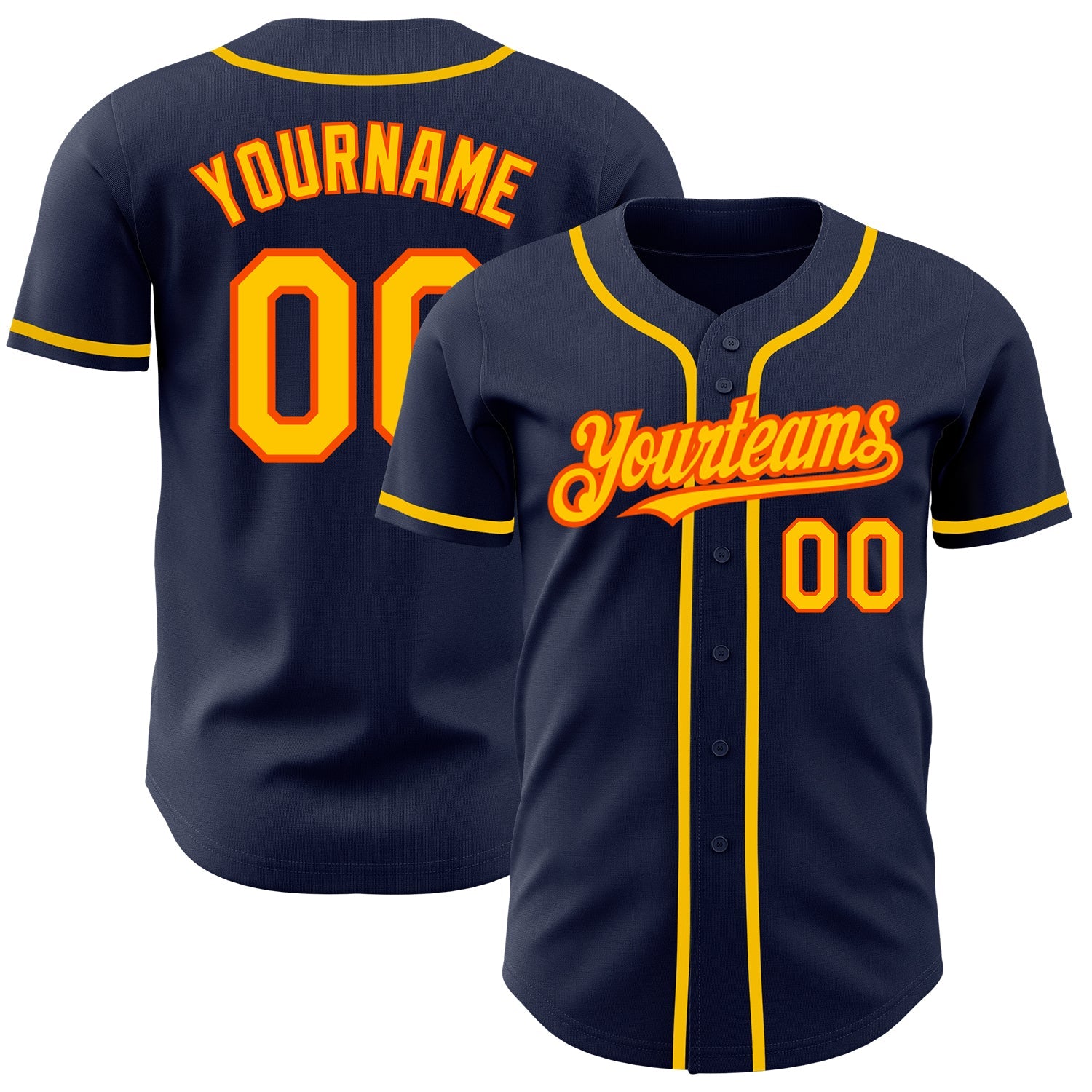 Custom Navy Yellow-Orange Authentic Baseball Jersey - Main View