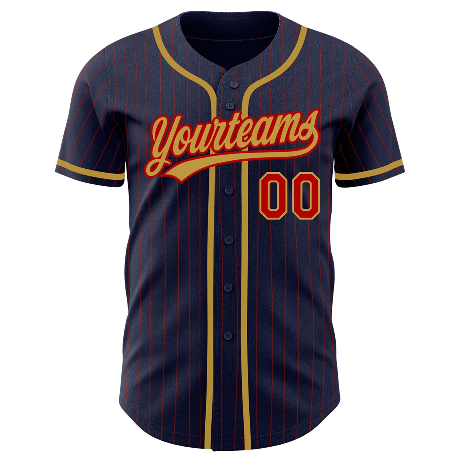 Custom Navy Red Pinstripe Old Gold Authentic Baseball Jersey view 2