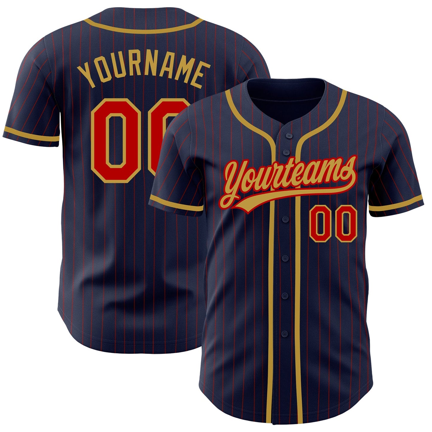 Custom Navy Red Pinstripe Old Gold Authentic Baseball Jersey - Main View