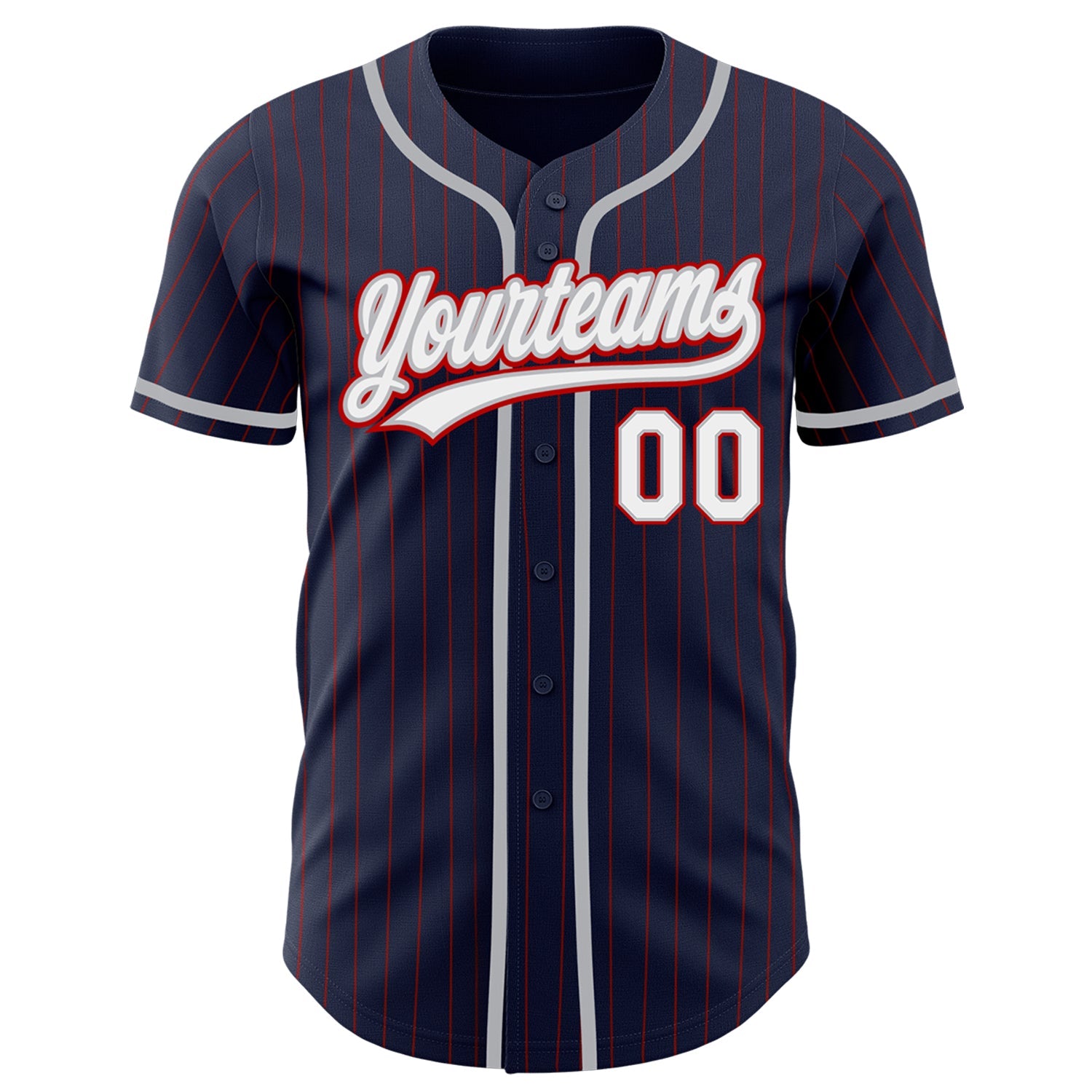 Custom Navy Red Pinstripe White-Gray Authentic Baseball Jersey view 2