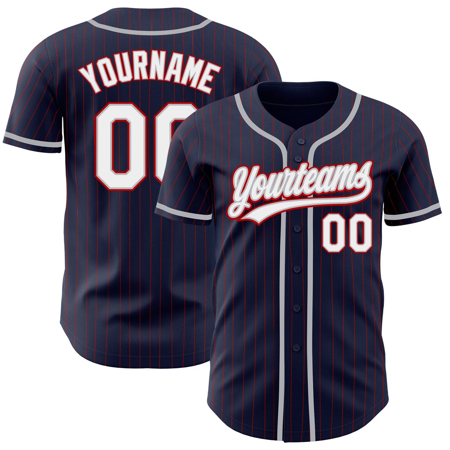 Custom Navy Red Pinstripe White-Gray Authentic Baseball Jersey - Main View