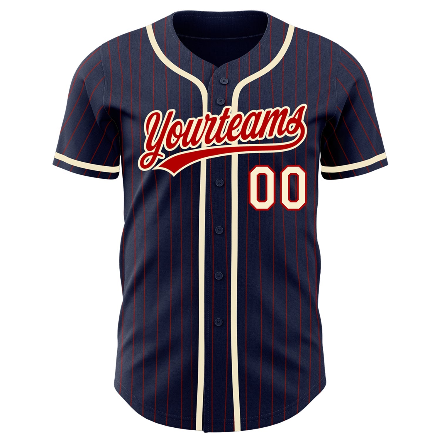 Custom Navy Red Pinstripe Cream Authentic Baseball Jersey view 2