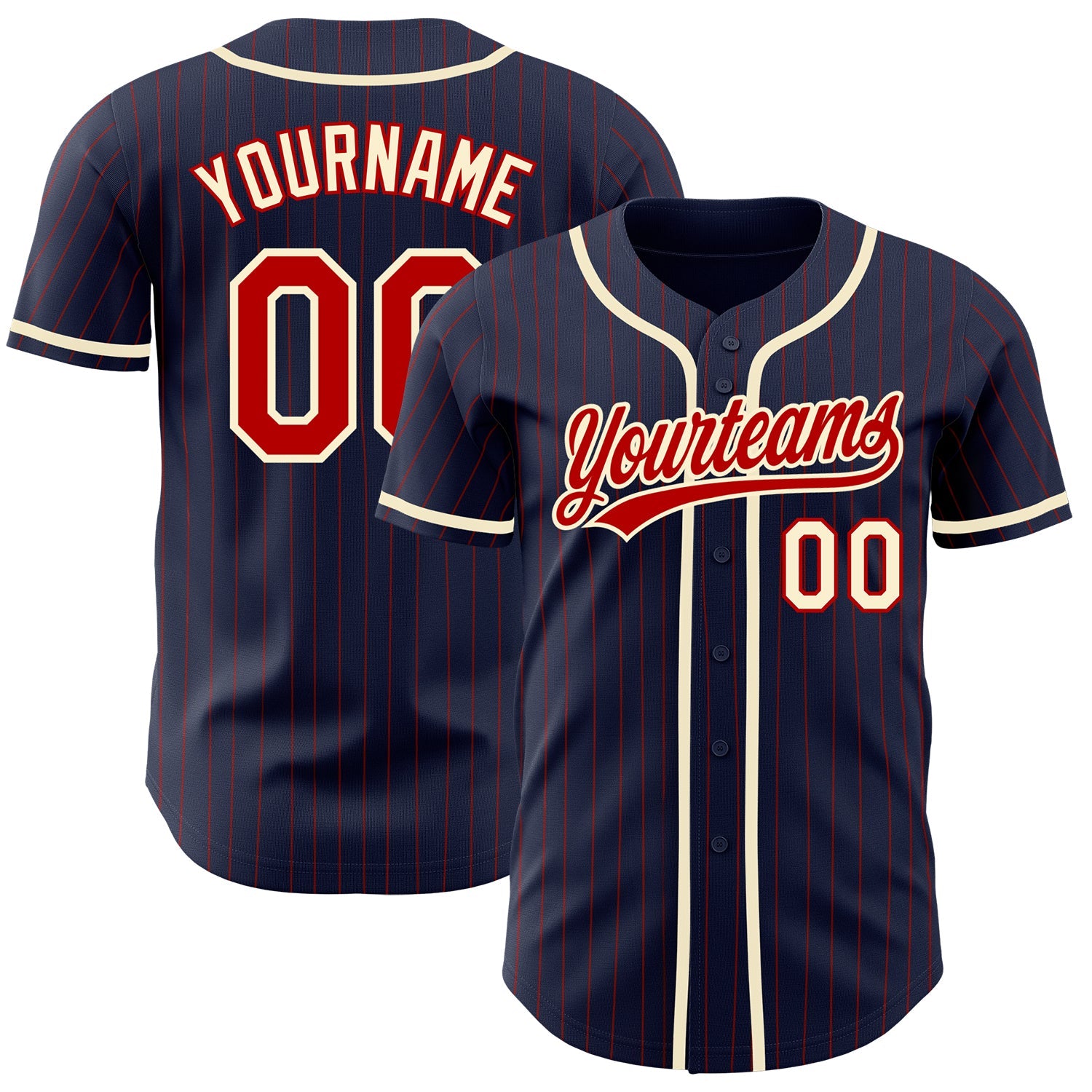 Custom Navy Red Pinstripe Cream Authentic Baseball Jersey - Main View