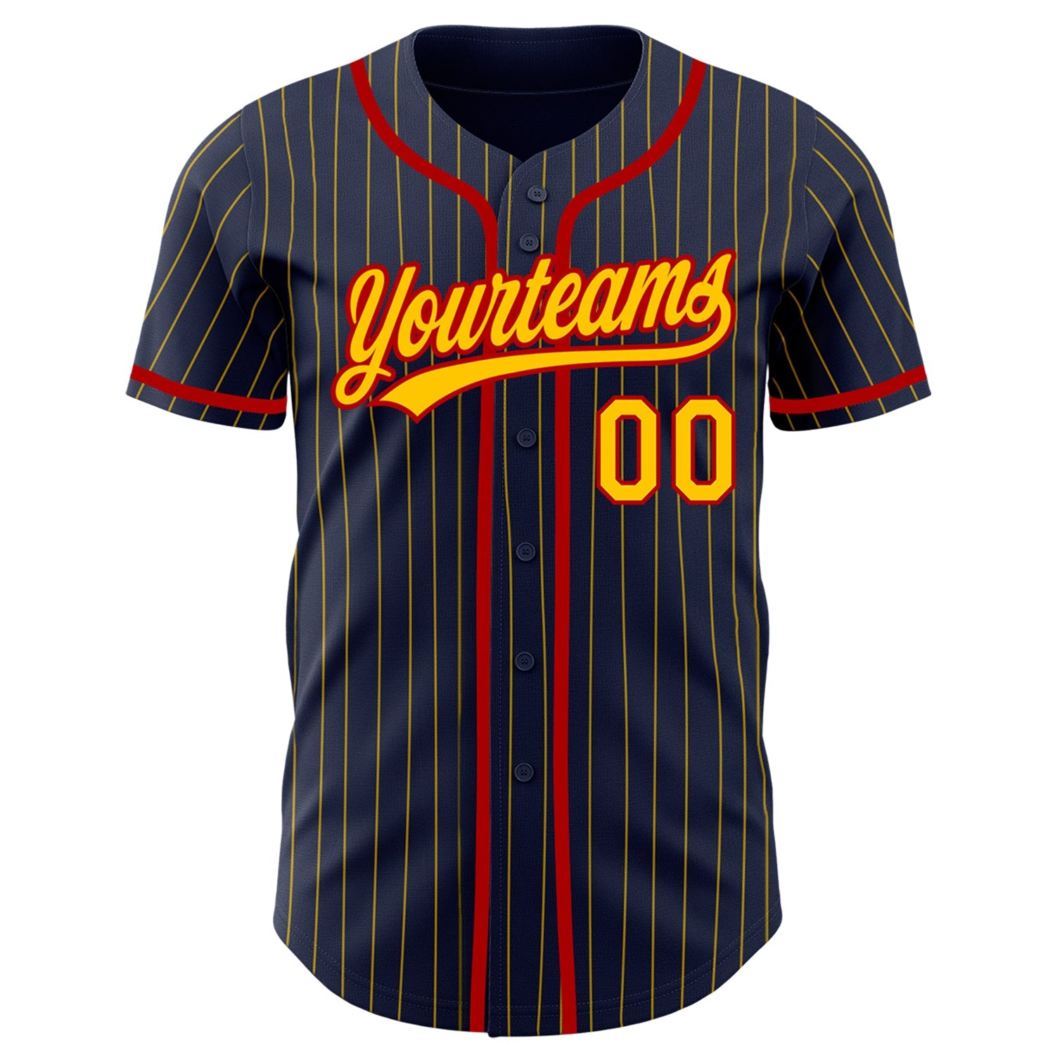 Custom Navy Yellow Pinstripe Red Authentic Baseball Jersey view 2