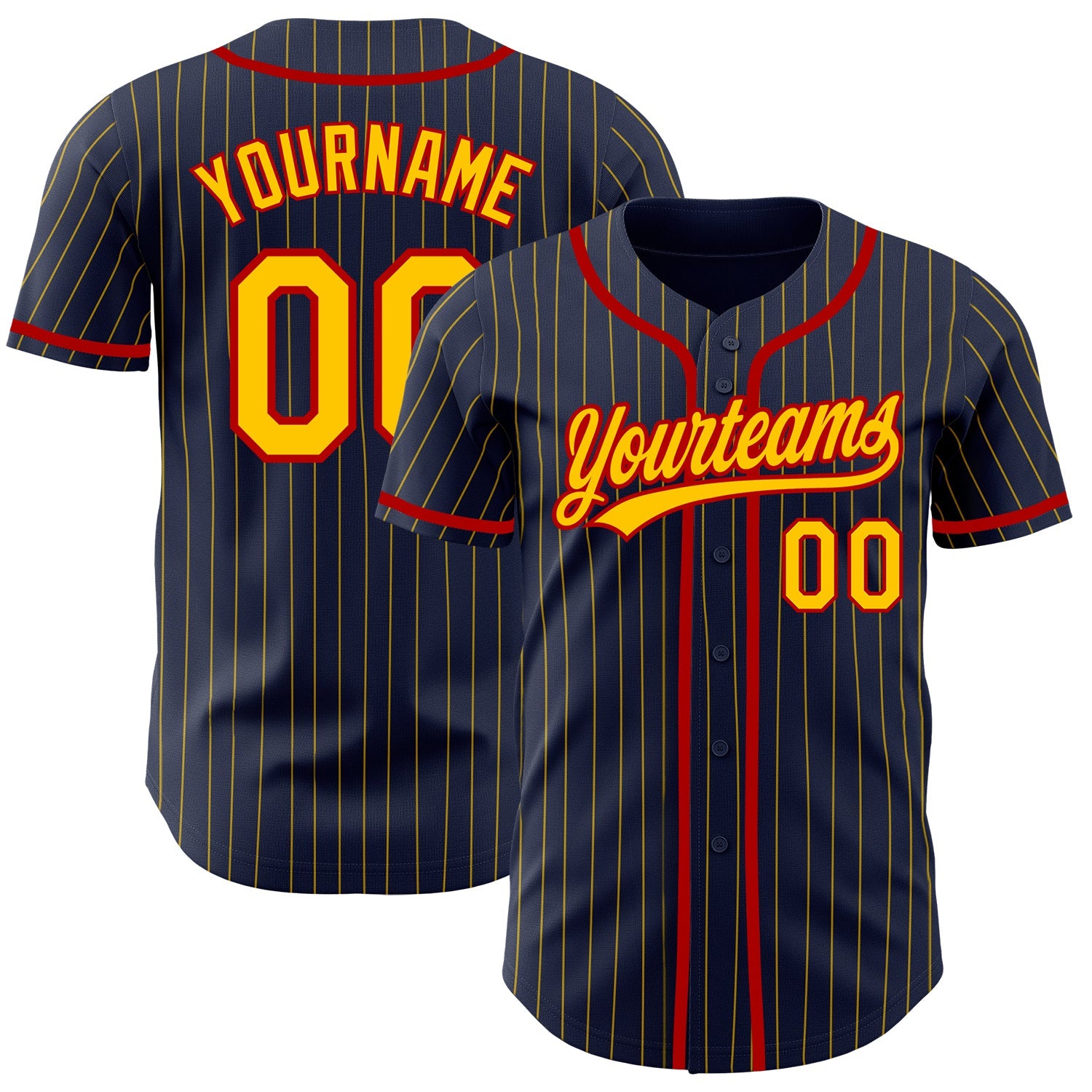 Custom Navy Yellow Pinstripe Red Authentic Baseball Jersey - Main View