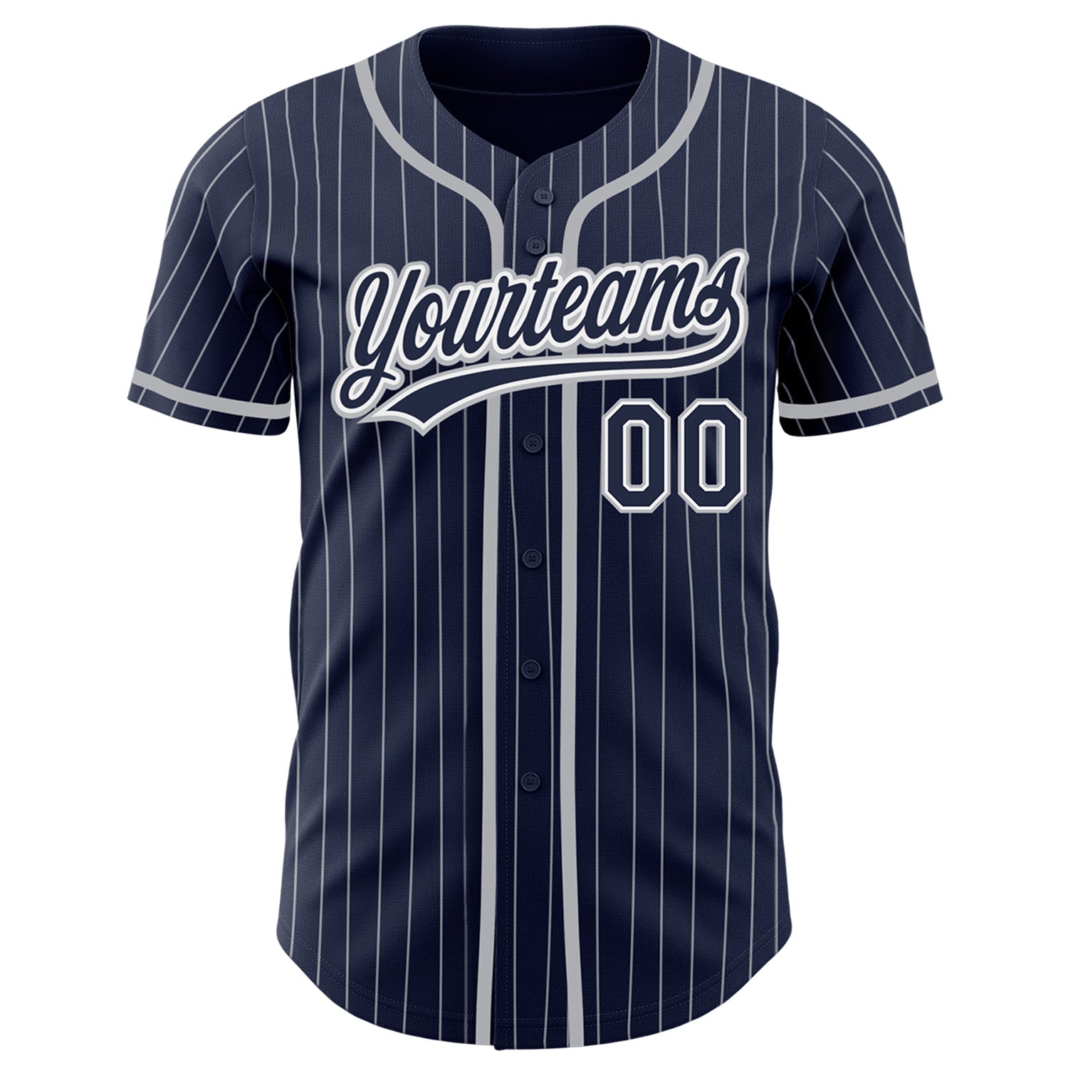 Custom Navy White Pinstripe Gray Authentic Baseball Jersey view 2