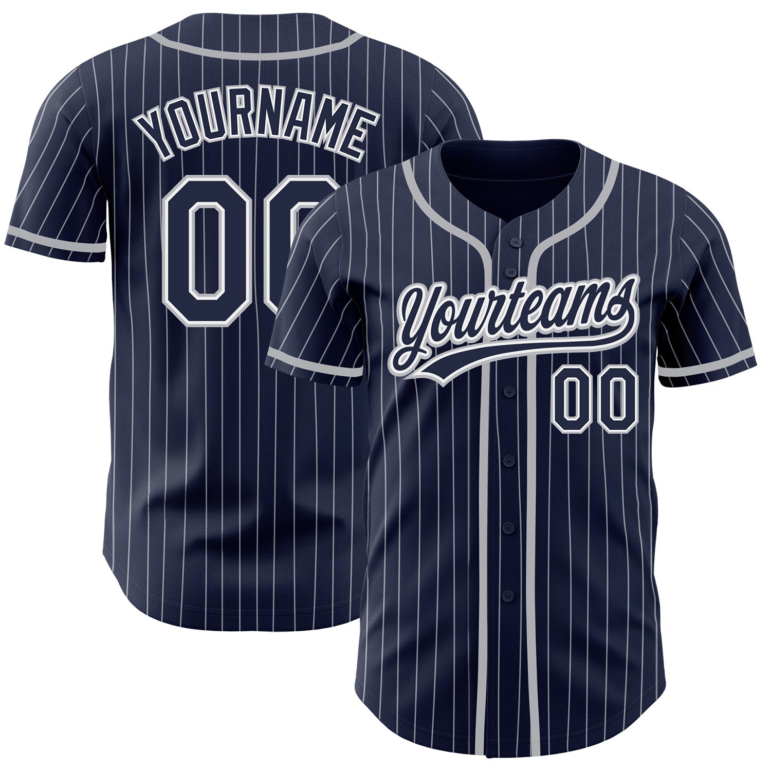Custom Navy White Pinstripe Gray Authentic Baseball Jersey - Main View