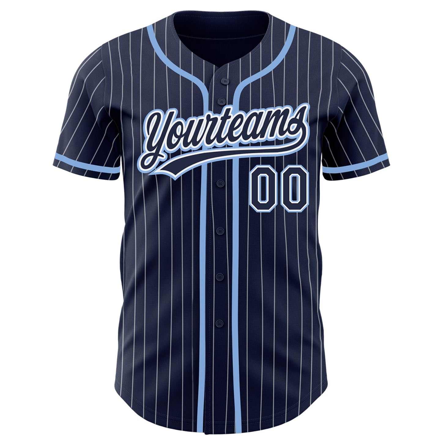 Custom Navy White Pinstripe Light Blue Authentic Baseball Jersey view 2