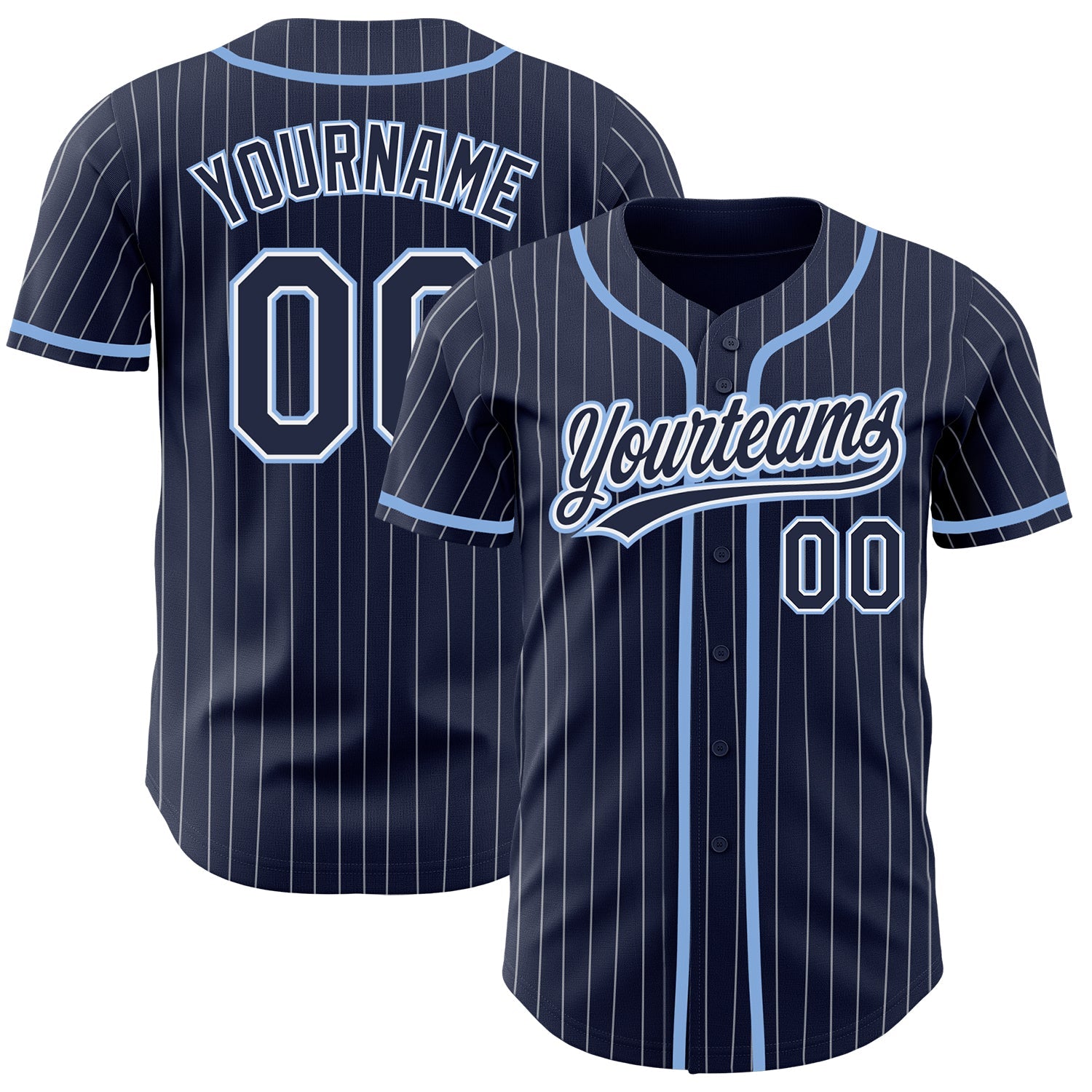Custom Navy White Pinstripe Light Blue Authentic Baseball Jersey - Main View