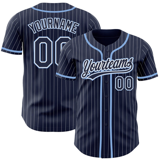 Custom Navy White Pinstripe Light Blue Authentic Baseball Jersey - Main View