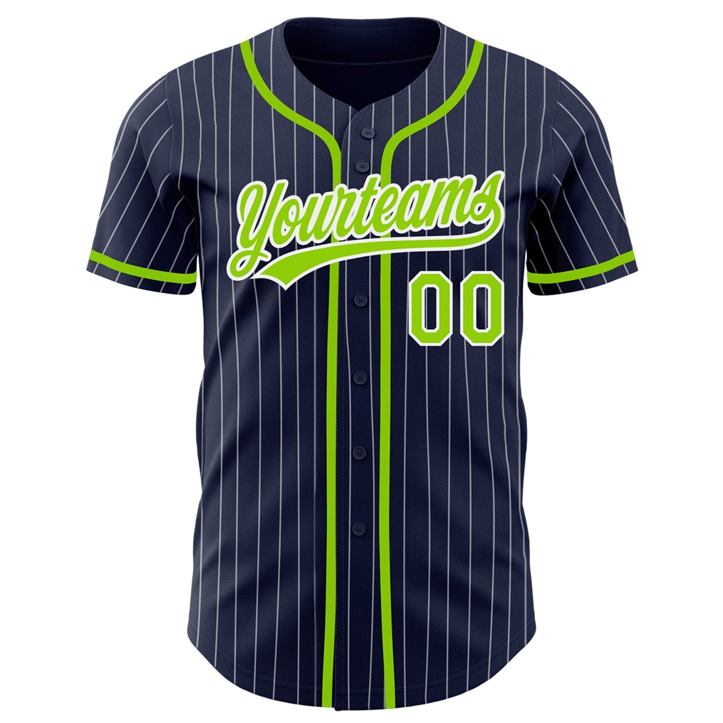 Custom Navy White Pinstripe Neon Green Authentic Baseball Jersey view 2