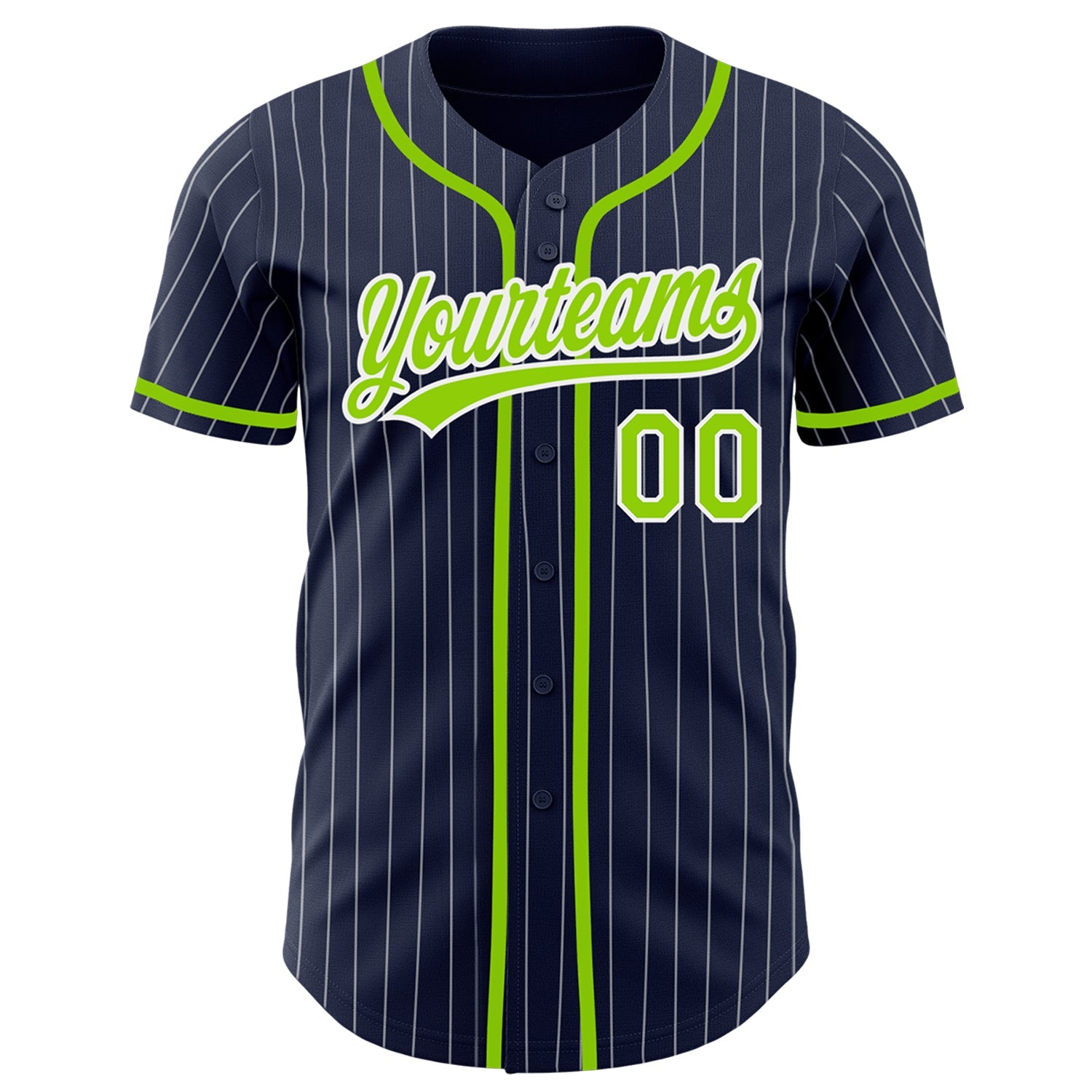 Custom Navy White Pinstripe Neon Green Authentic Baseball Jersey view 2