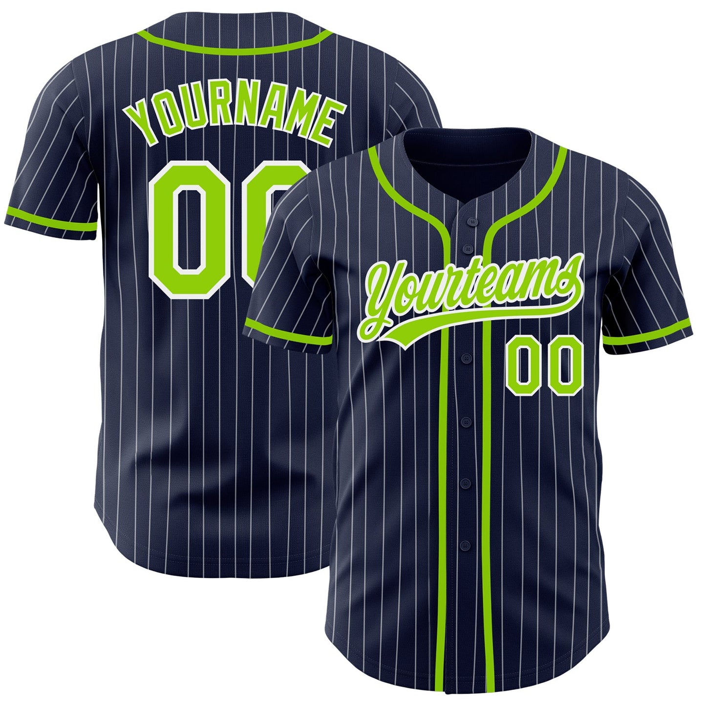 Custom Navy White Pinstripe Neon Green Authentic Baseball Jersey - Main View