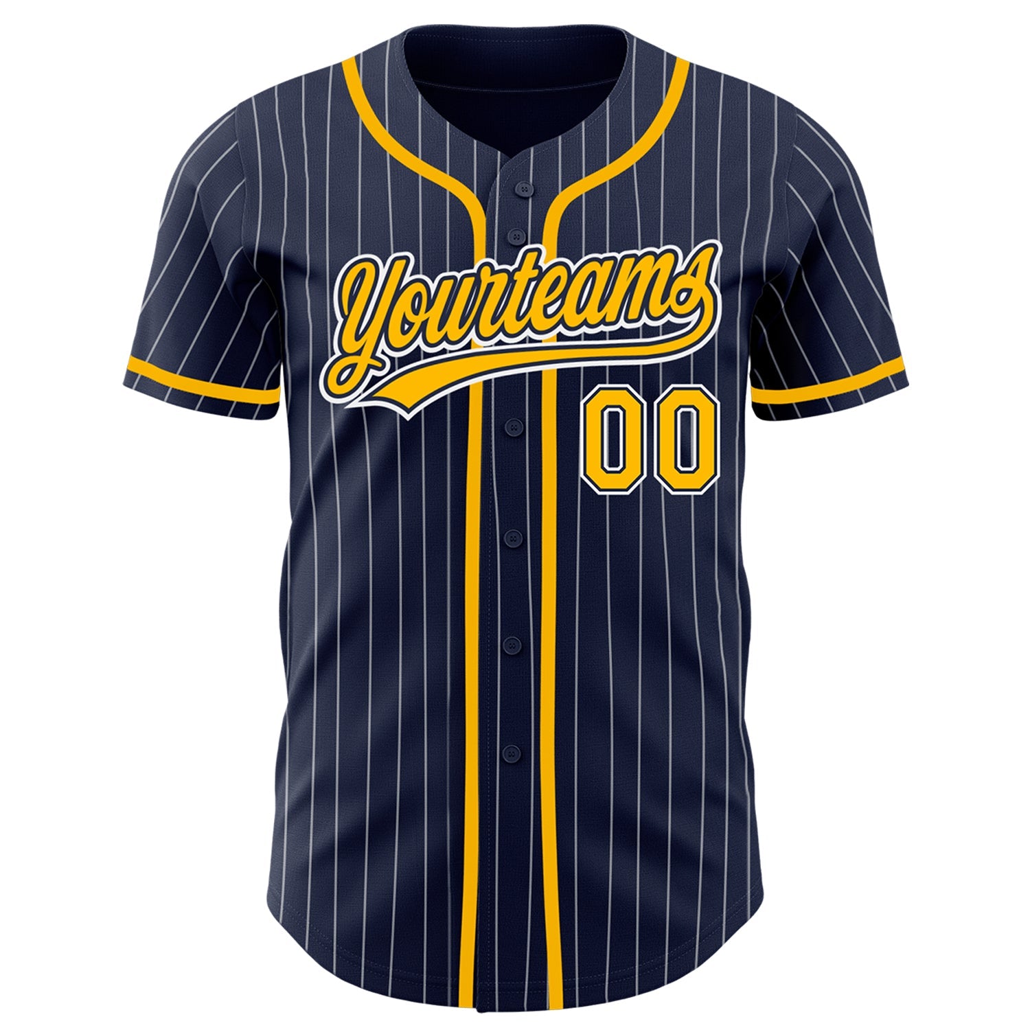 Custom Navy White Pinstripe Gold Authentic Baseball Jersey view 2