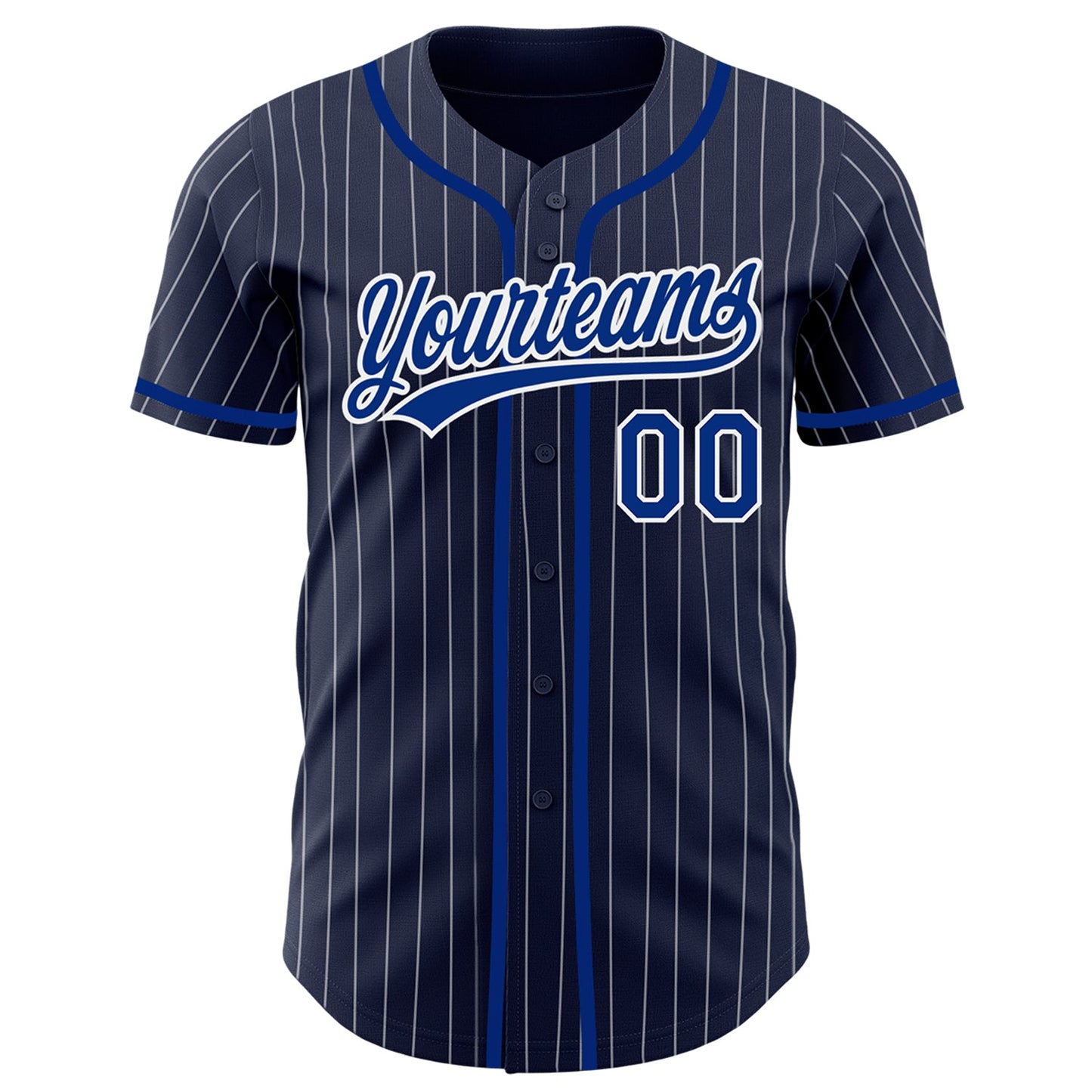 Custom Navy White Pinstripe Royal Authentic Baseball Jersey view 2