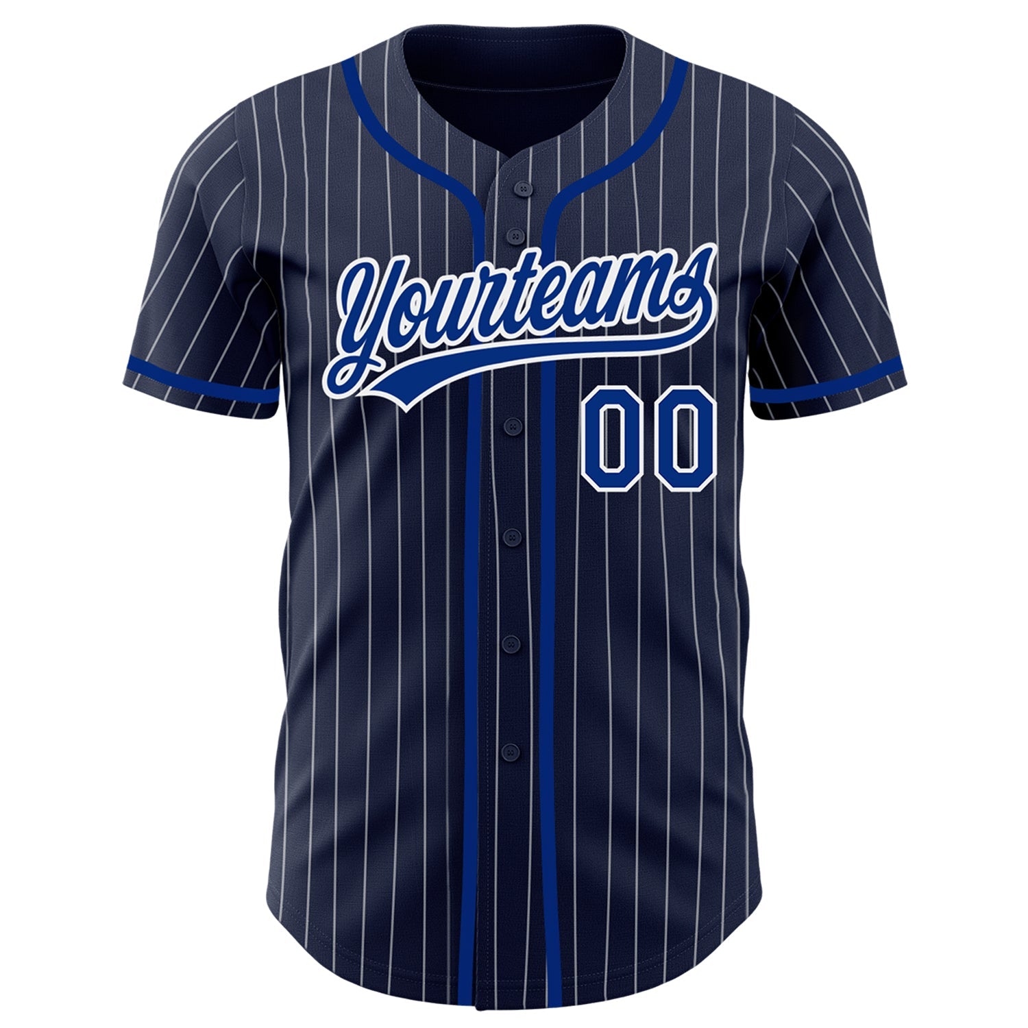 Custom Navy White Pinstripe Royal Authentic Baseball Jersey view 2