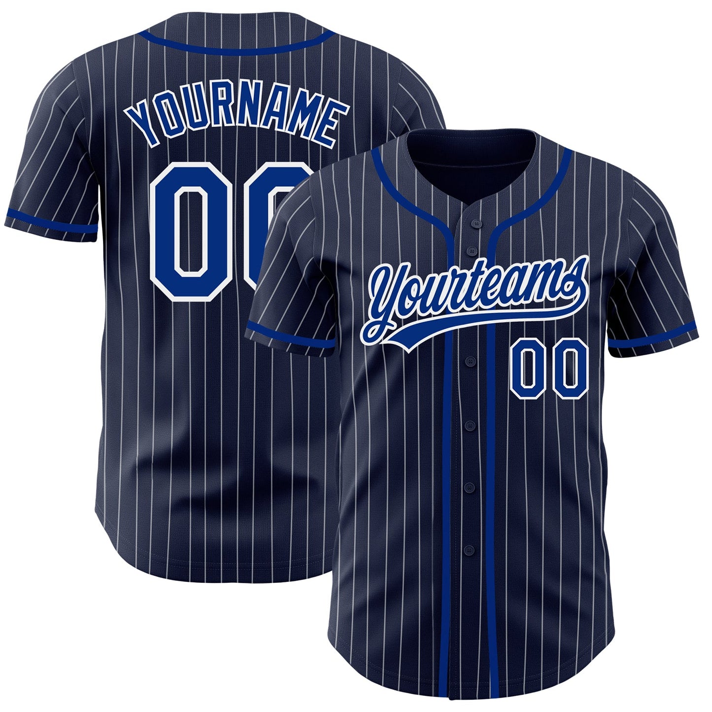 Custom Navy White Pinstripe Royal Authentic Baseball Jersey - Main View