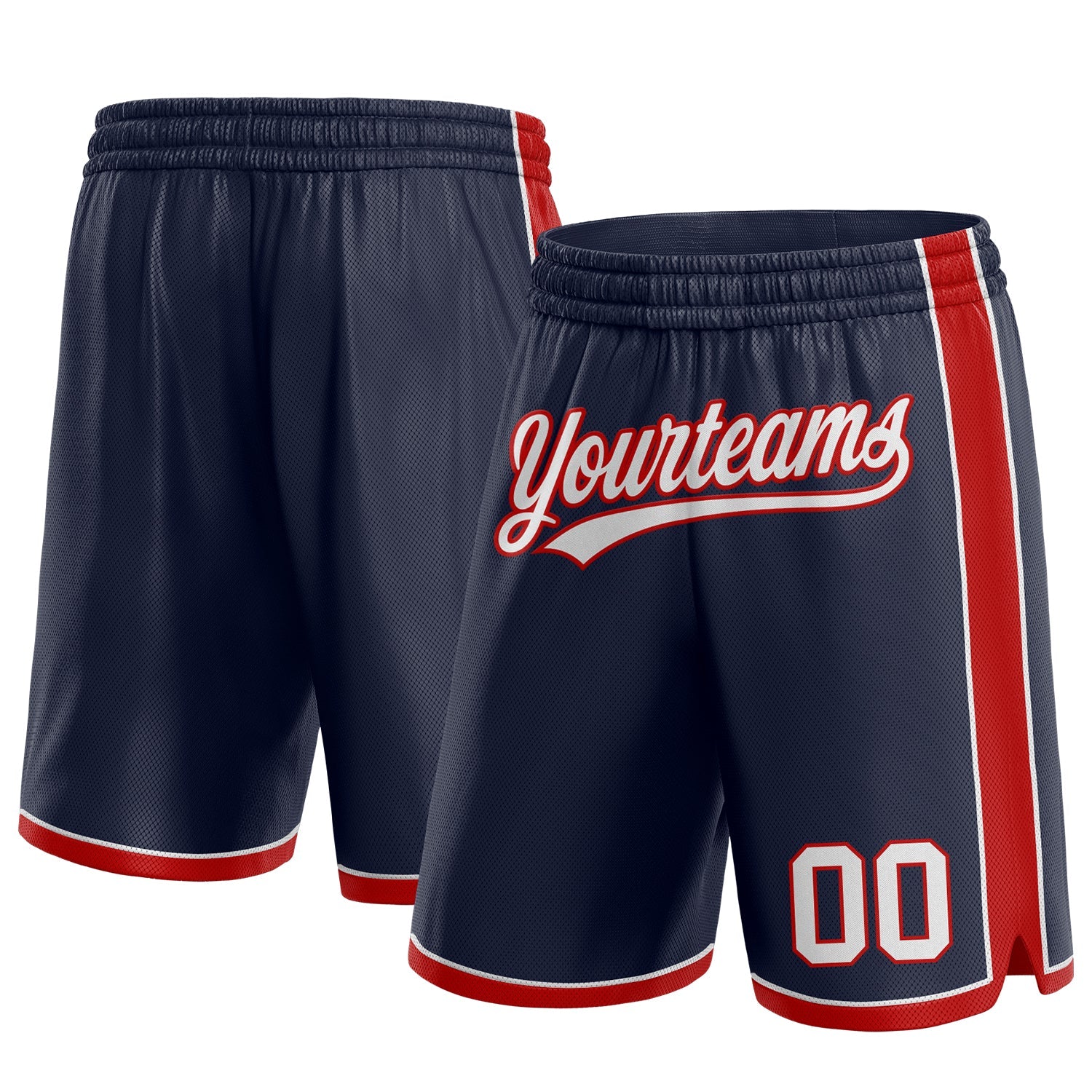 Custom Navy White-Red Authentic Basketball Shorts - Main View