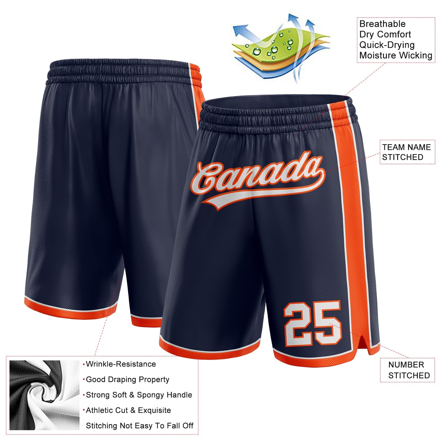 Custom Navy White-Orange Authentic Basketball Shorts view 2