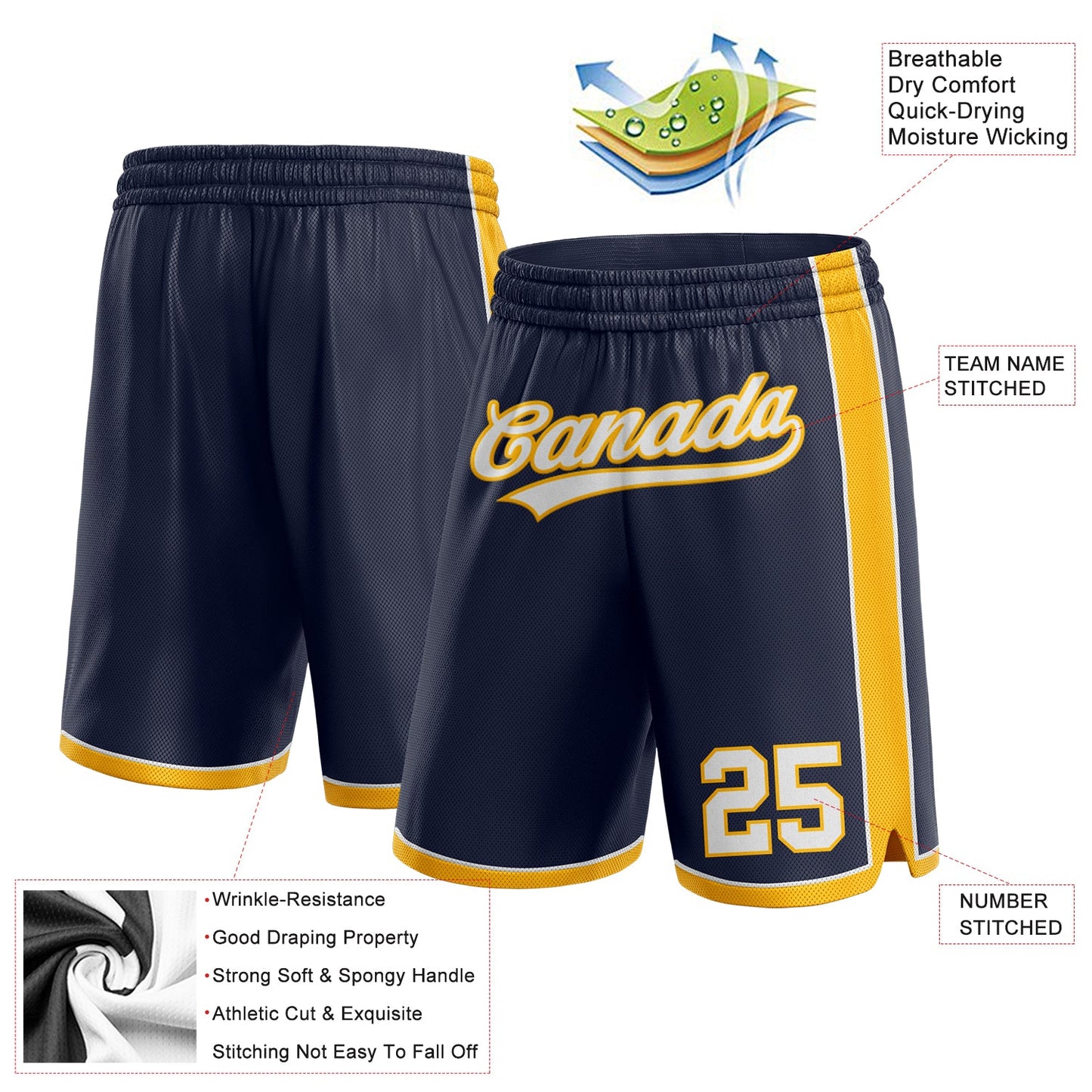Custom Navy White-Gold Authentic Basketball Shorts view 2