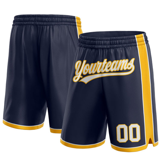 Custom Navy White-Gold Authentic Basketball Shorts - Main View