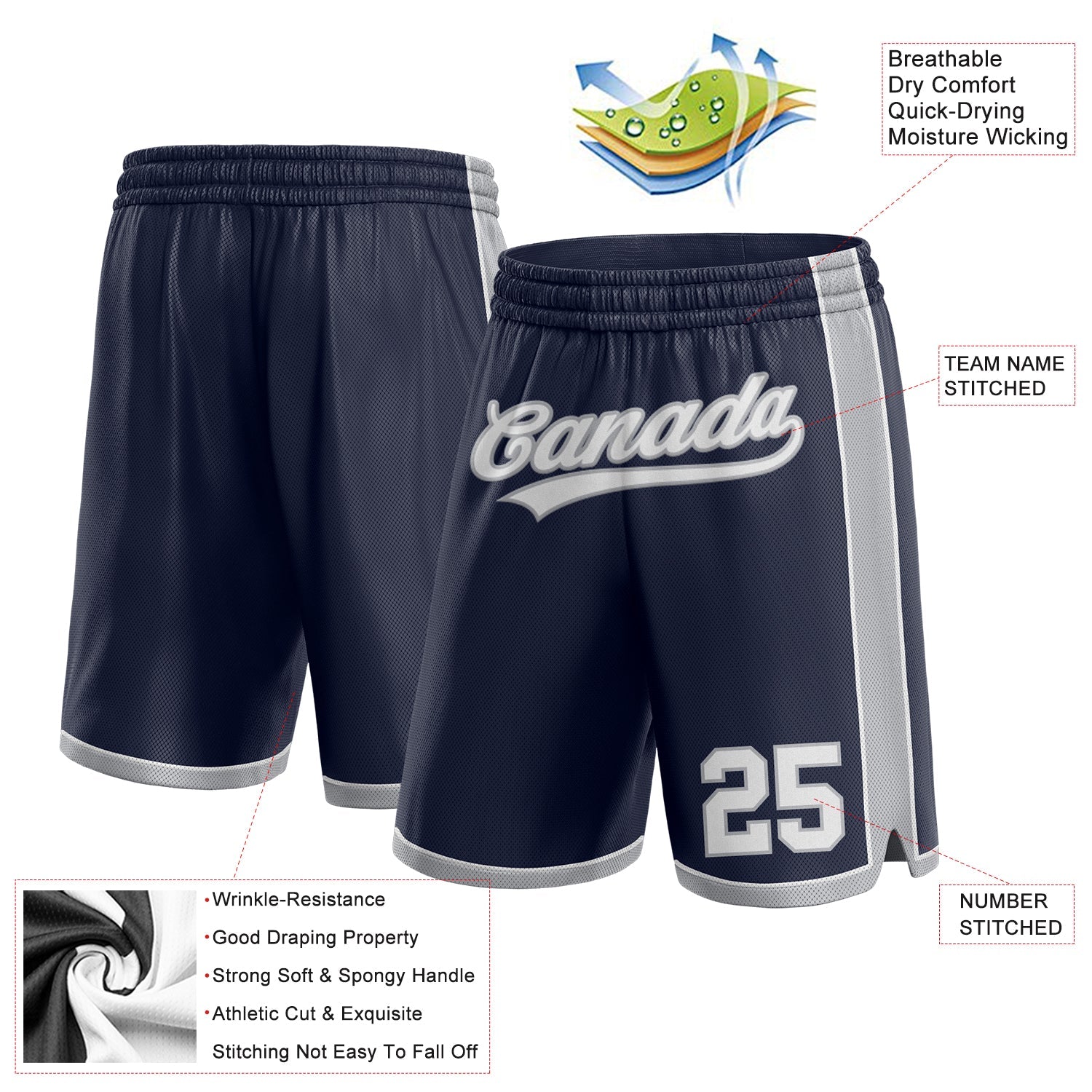 Custom Navy White-Gray Authentic Basketball Shorts view 2