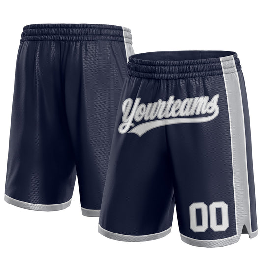 Custom Navy White-Gray Authentic Basketball Shorts - Main View