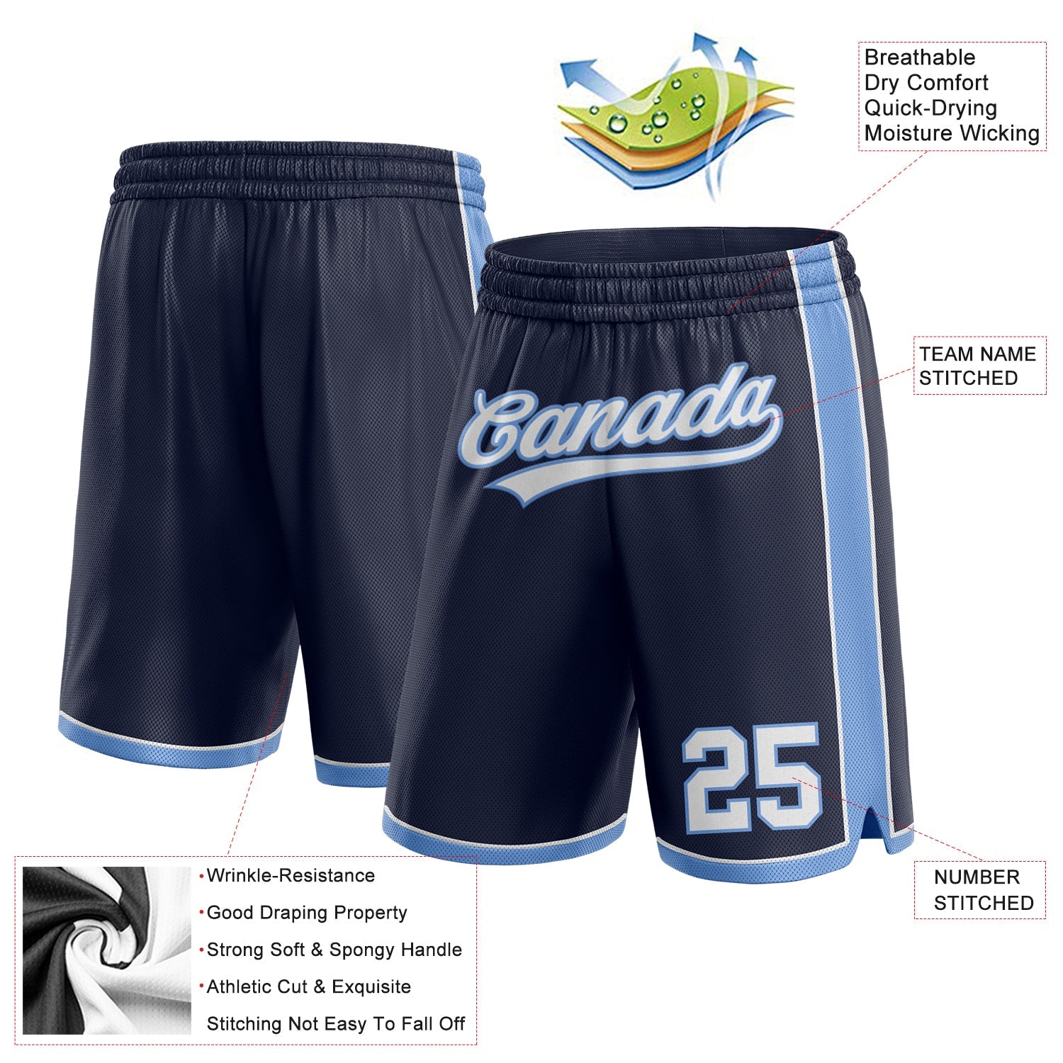Custom Navy White-Light Blue Authentic Basketball Shorts view 2
