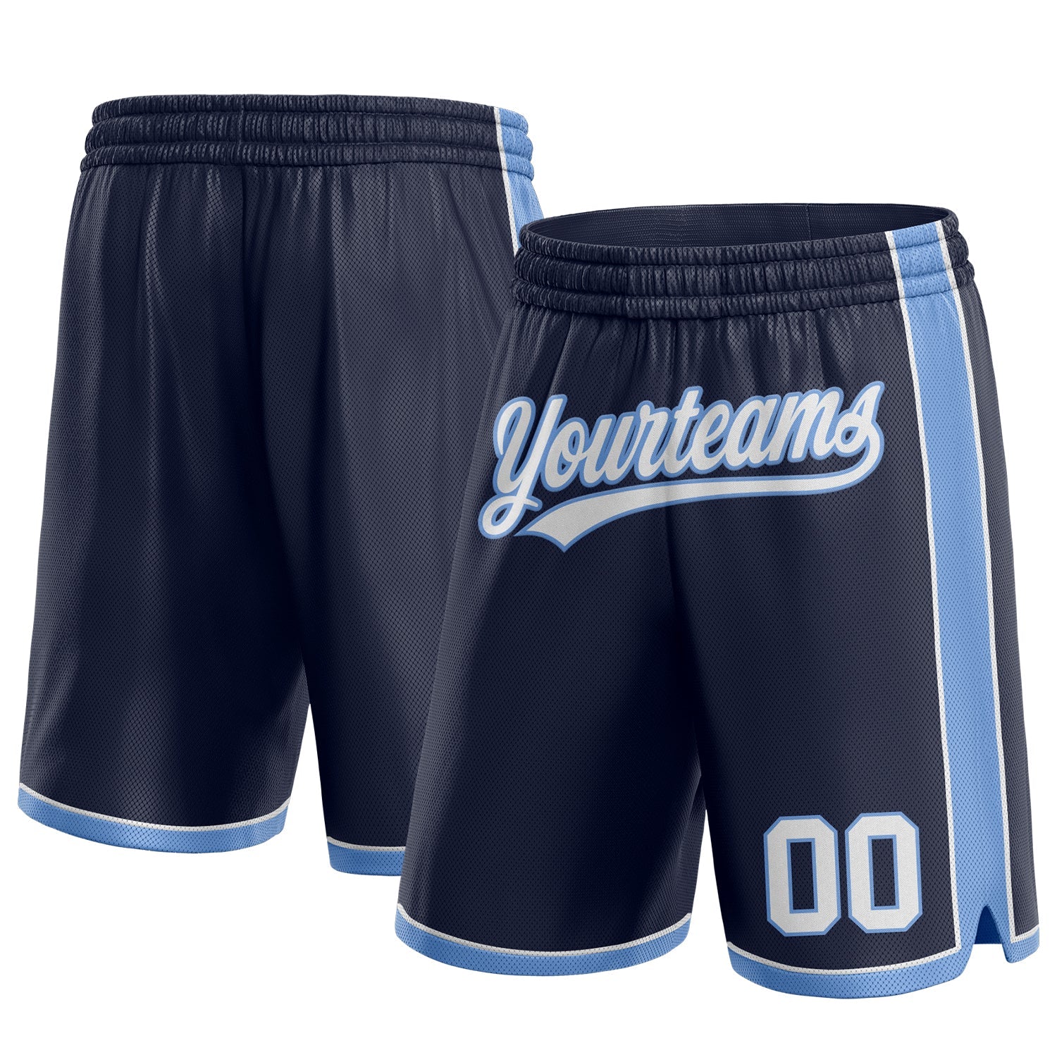 Custom Navy White-Light Blue Authentic Basketball Shorts - Main View