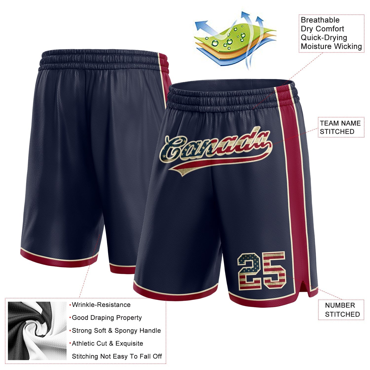 Custom Navy Vintage USA Flag Maroon-Cream Authentic Basketball Shorts view 2
