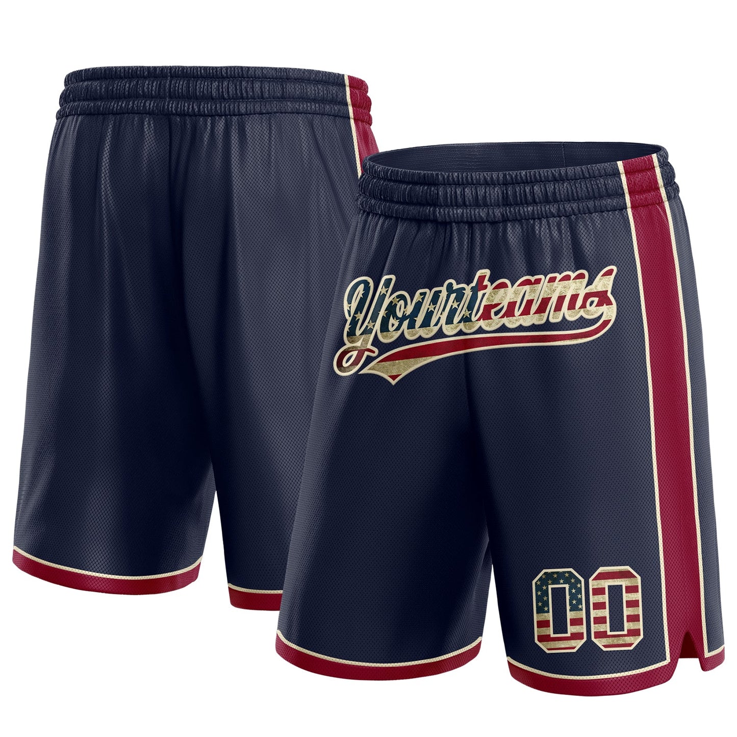 Custom Navy Vintage USA Flag Maroon-Cream Authentic Basketball Shorts - Main View