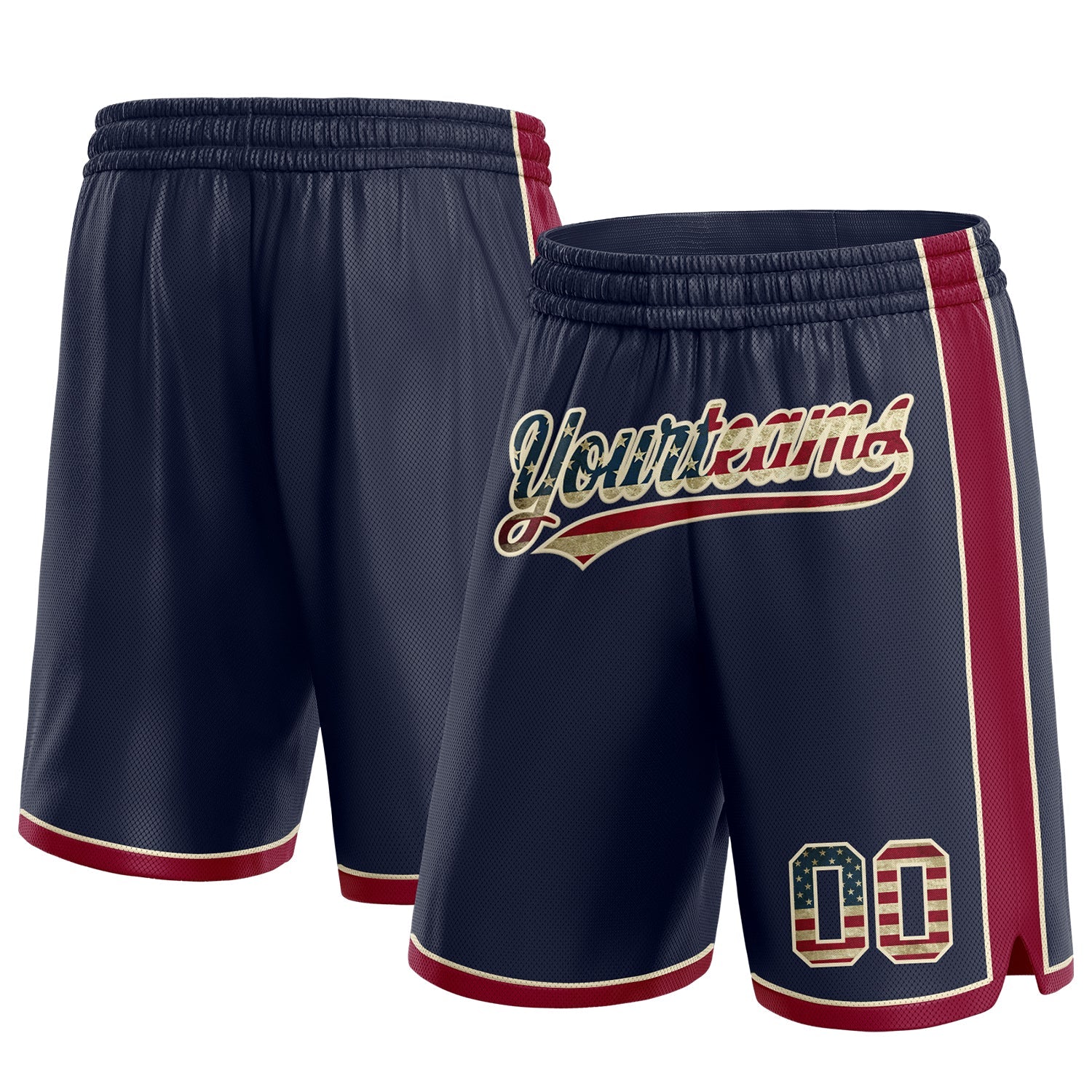 Custom Navy Vintage USA Flag Maroon-Cream Authentic Basketball Shorts - Main View