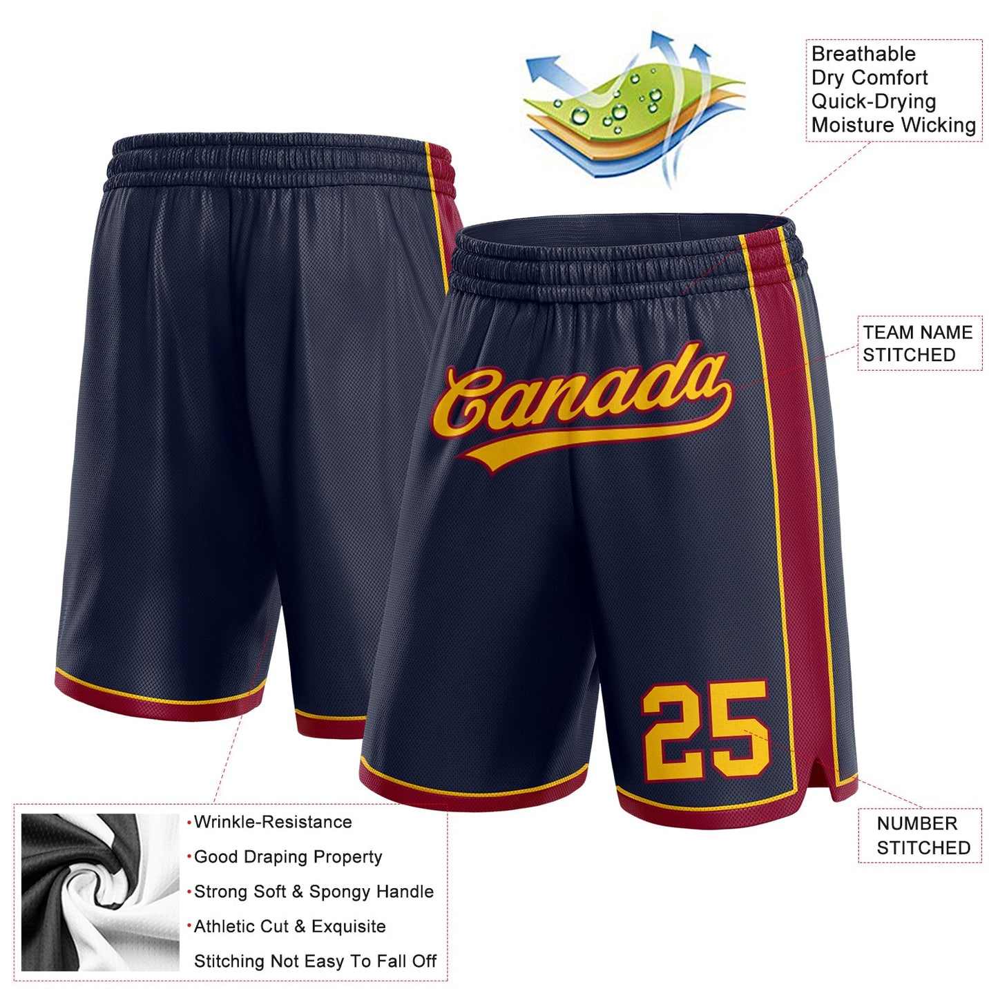Custom Navy Yellow-Maroon Authentic Basketball Shorts view 2