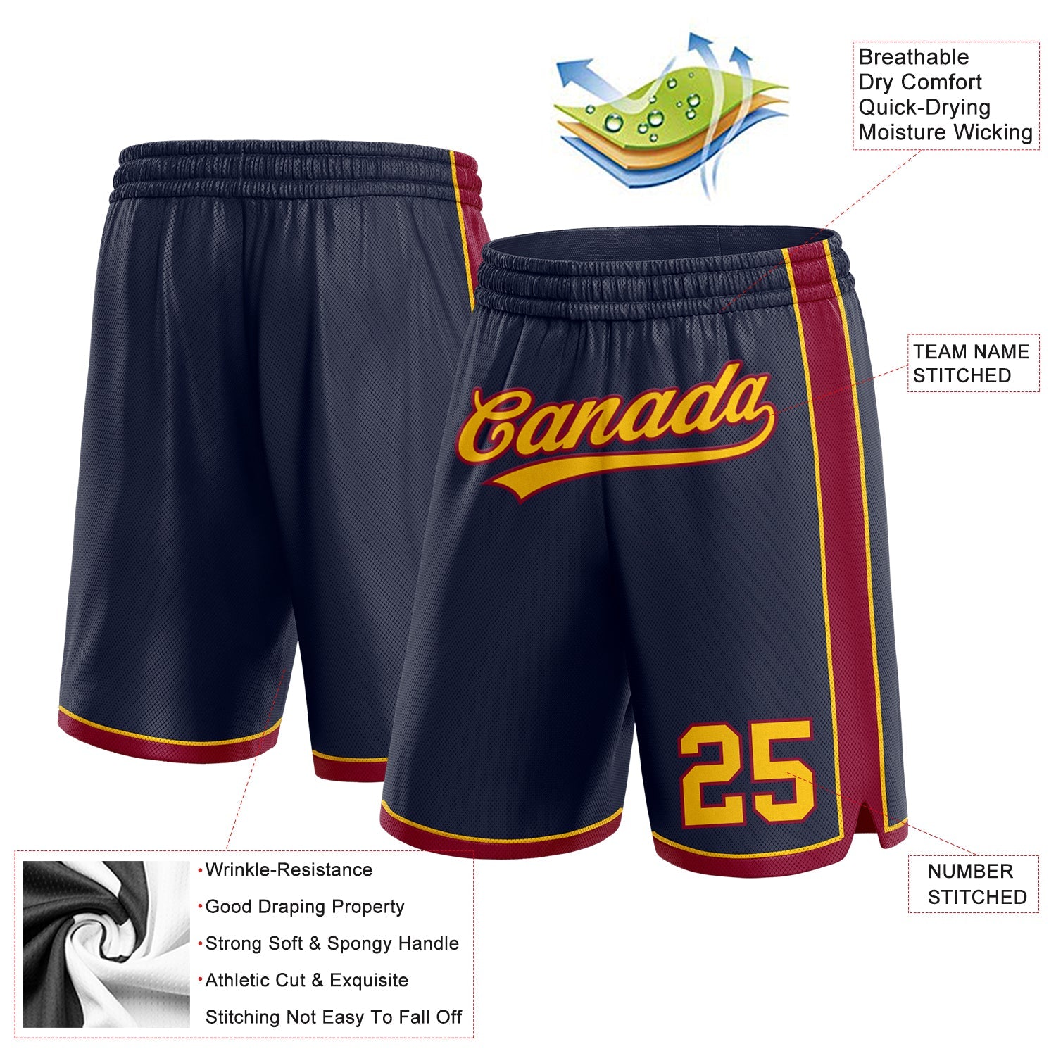 Custom Navy Yellow-Maroon Authentic Basketball Shorts view 2
