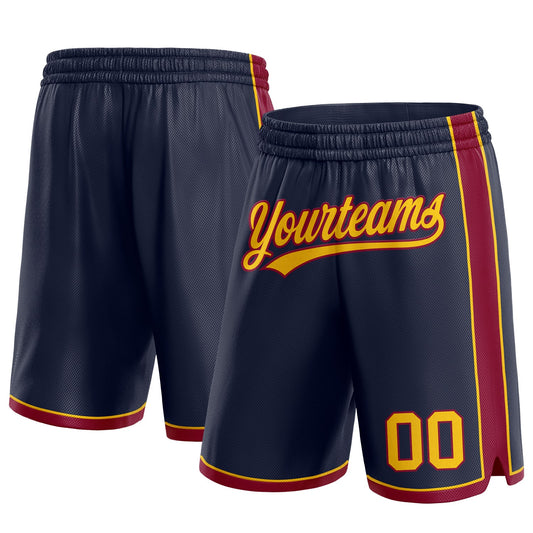 Custom Navy Yellow-Maroon Authentic Basketball Shorts - Main View