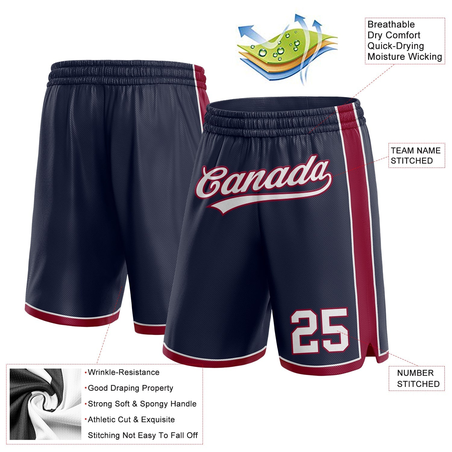 Custom Navy White-Maroon Authentic Basketball Shorts view 2