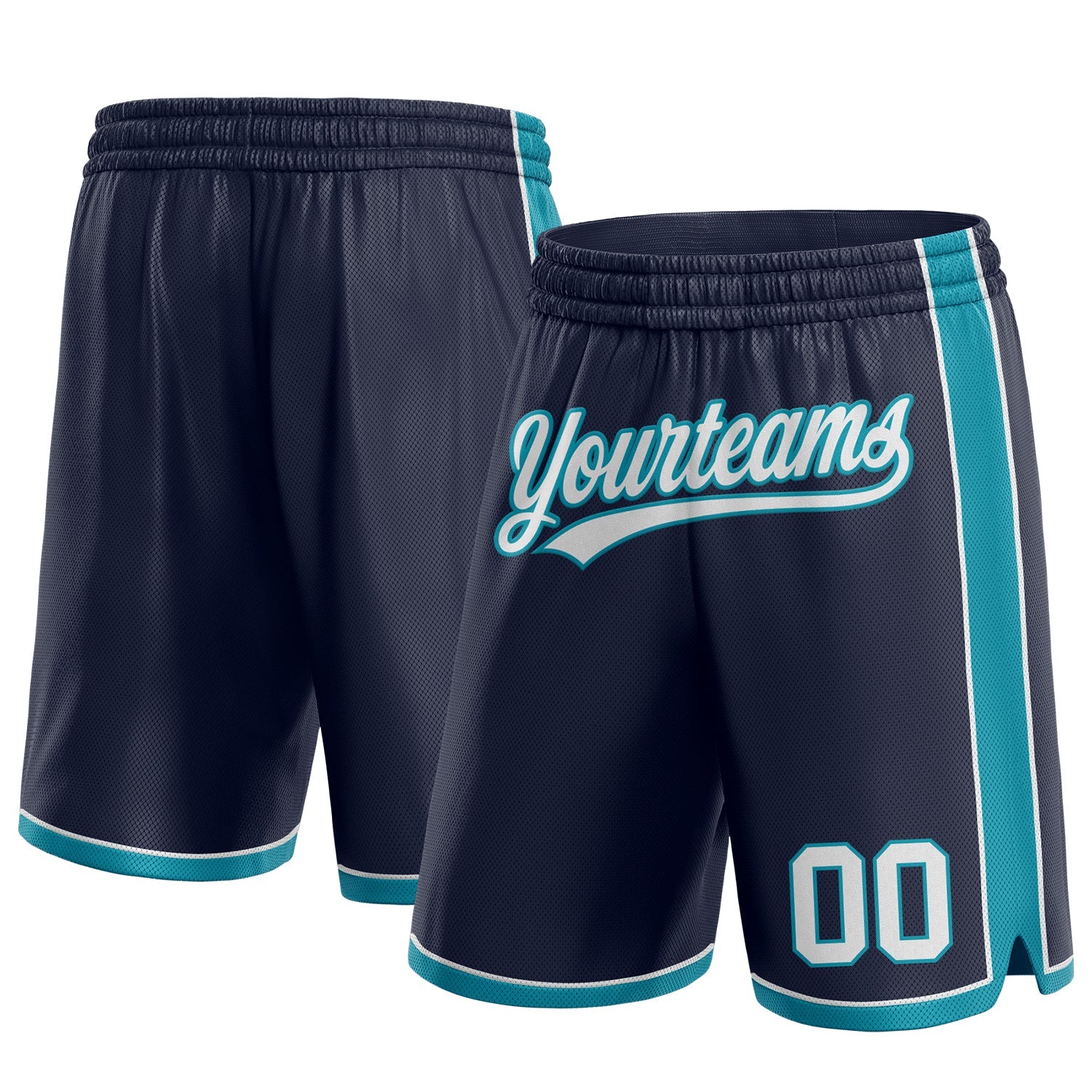 Custom Navy White-Teal Authentic Basketball Shorts - Main View