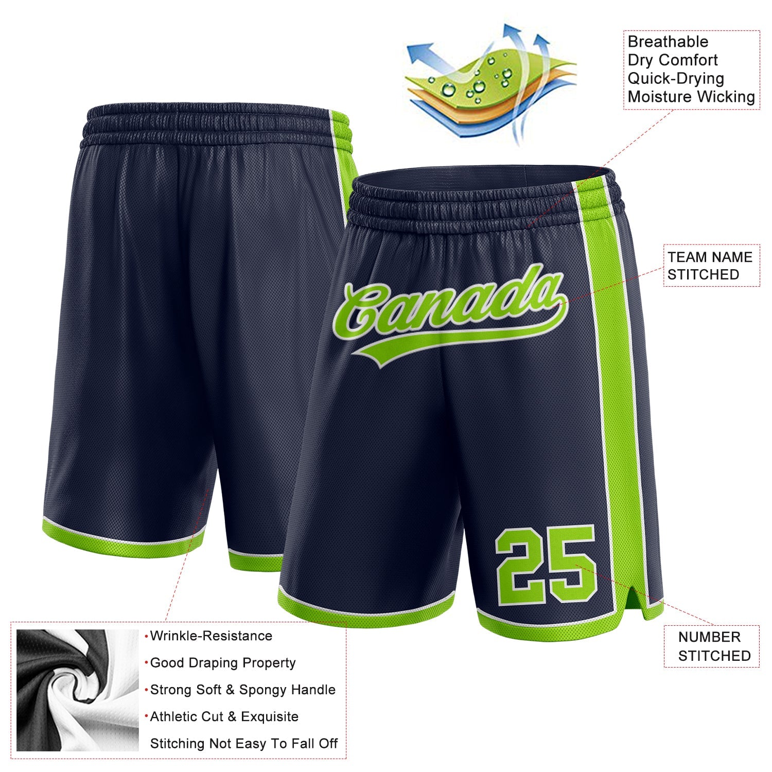 Custom Navy Neon Green-White Authentic Basketball Shorts view 2